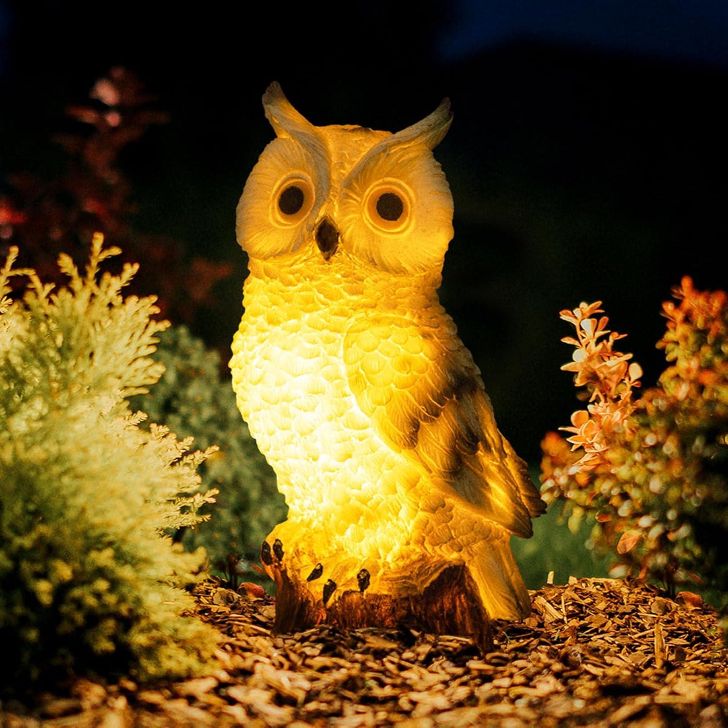 Solar Resin Owl Figurine with LED Lights for Outdoor Decor