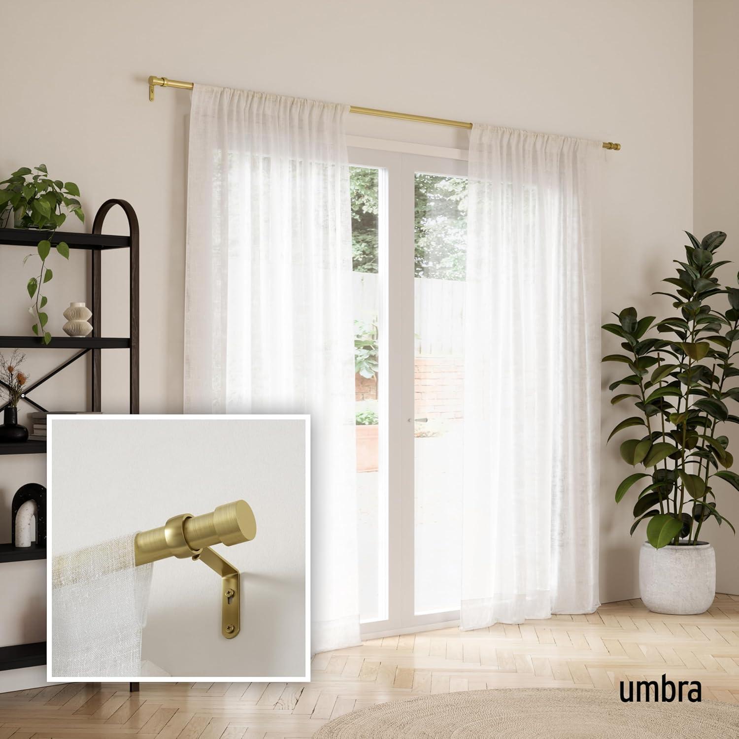 Gold Adjustable Single Curtain Rod with Finials and Brackets