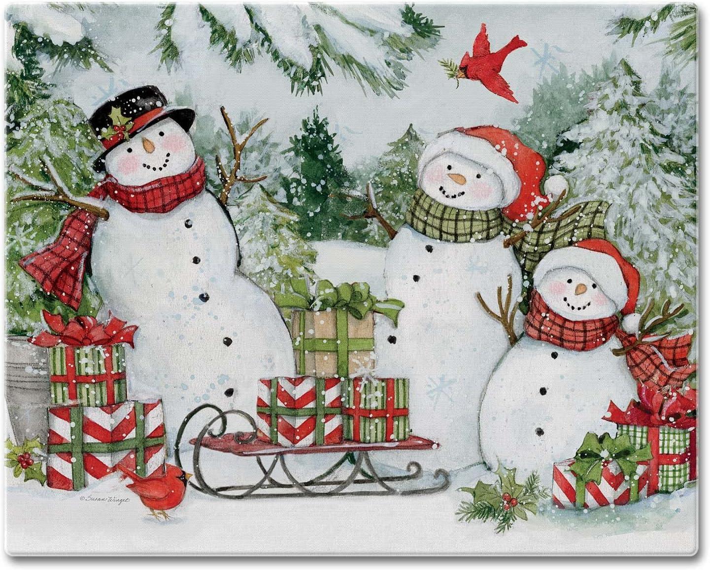 Snowman's Farmhouse Rectangular Tempered Glass Cutting Board