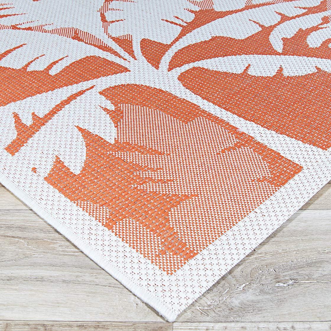 Ivory and Orange Geometric Synthetic Flat Woven Rug