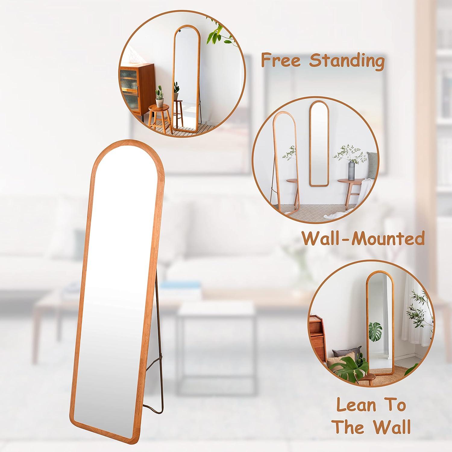 COZAYH Full Length Mirror with Stand, Dressing Wall-Mounted Mirror, Floor Mirror Solid Wood Frame, Large Body Mirror for Bedroom, Bathroom, Living Room