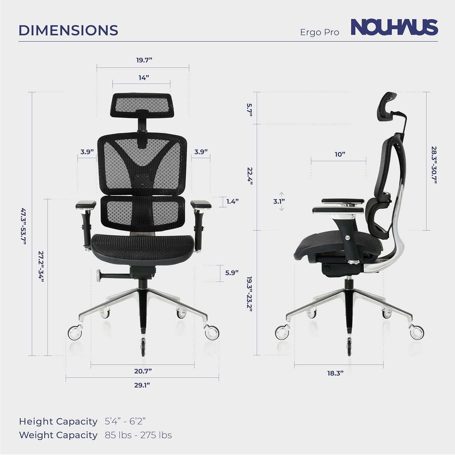 Nouhaus Inc Nouhaus Ergonomic Office Chair Lumbar Support Aluminum Alloy Backrest, Big and Tall Mesh Computer Desk Chair with Adjustable Headrest, 4D Armrest and Premium Wheels
