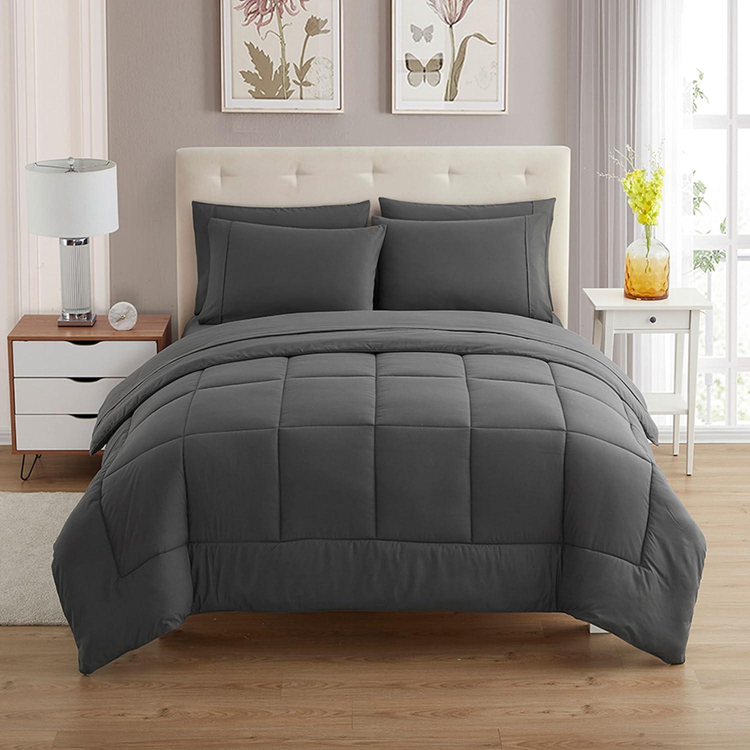 Luxury Gray 7-piece Bed In A Bag Down Alternative Comforter Set, Full