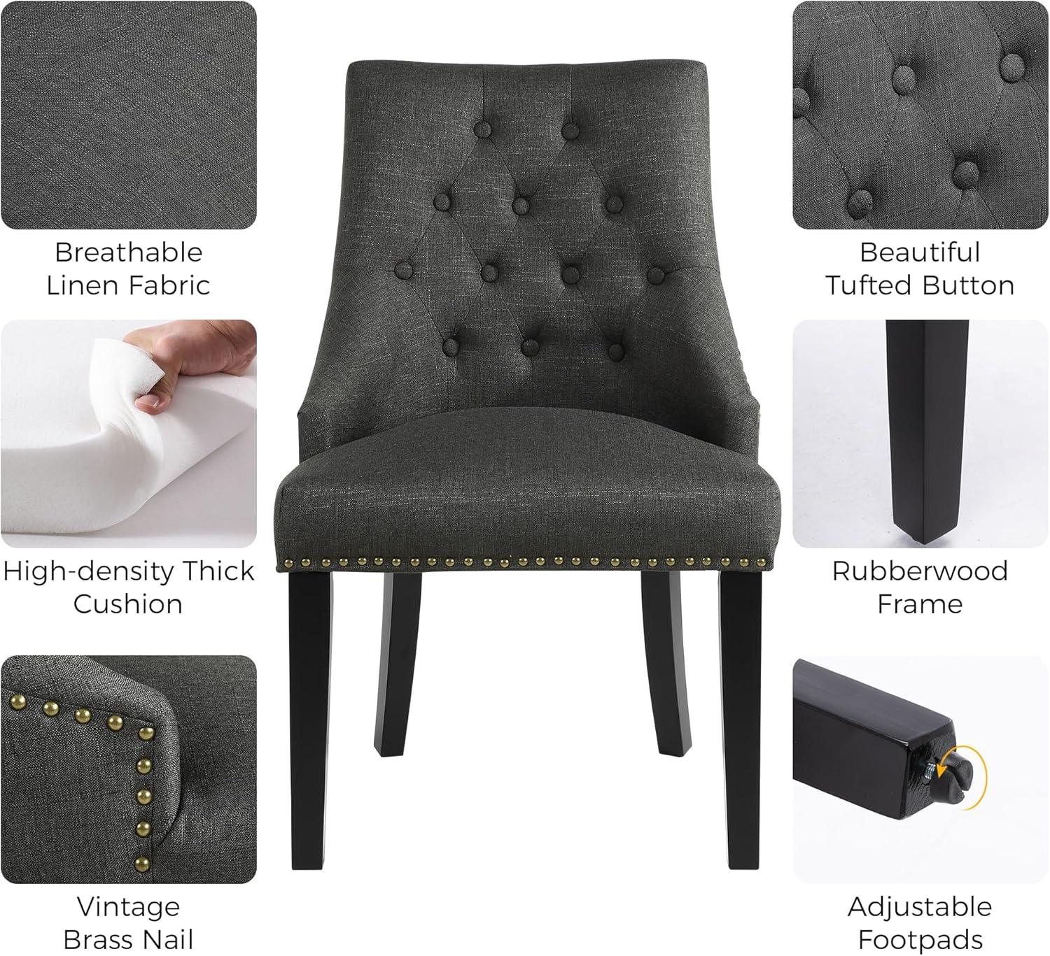 Xayoca Dining Chairs Set of 2,Upholstered Velvet Dining Room Chairs with Button-Tufted Decoration,Modern Kitchen Chairs with Nailhead Solid Wood Legs for Kitchen/Bedroom/Dining Room（Beige）