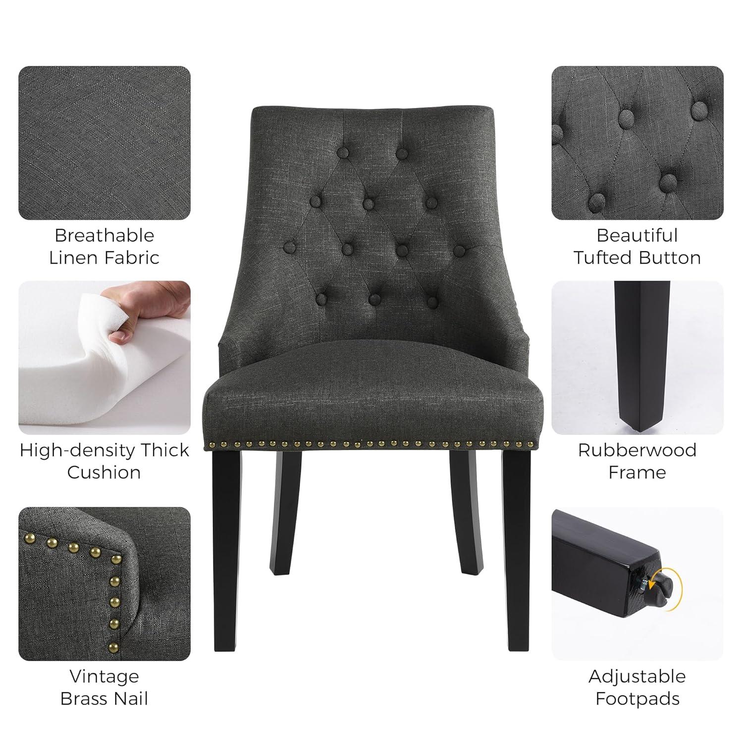 Xayoca Dining Chairs Set of 2,Upholstered Velvet Dining Room Chairs with Button-Tufted Decoration,Modern Kitchen Chairs with Nailhead Solid Wood Legs for Kitchen/Bedroom/Dining Room（Beige）