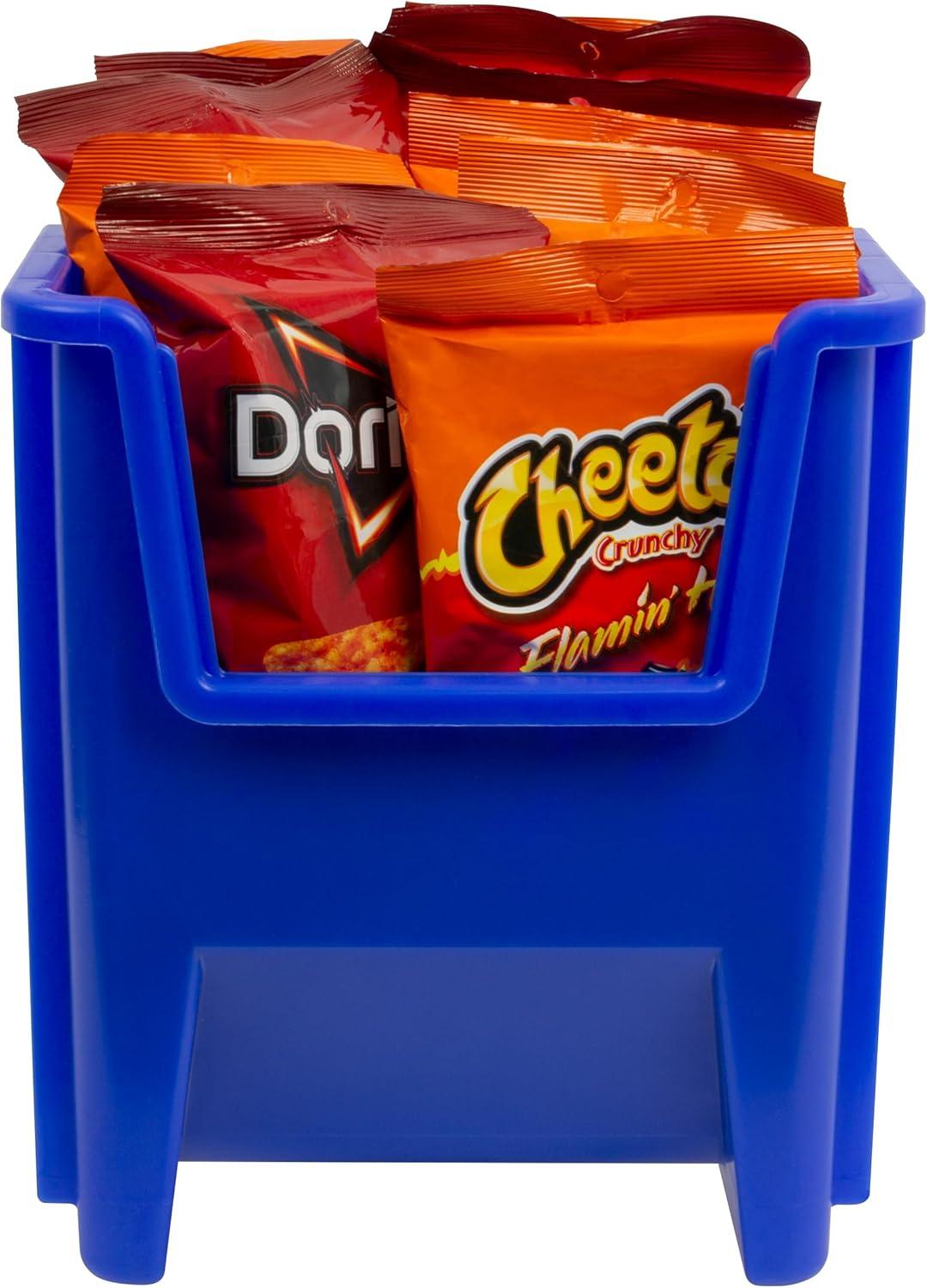 Blue Heavy Duty Stackable Plastic Storage Bin with Handle