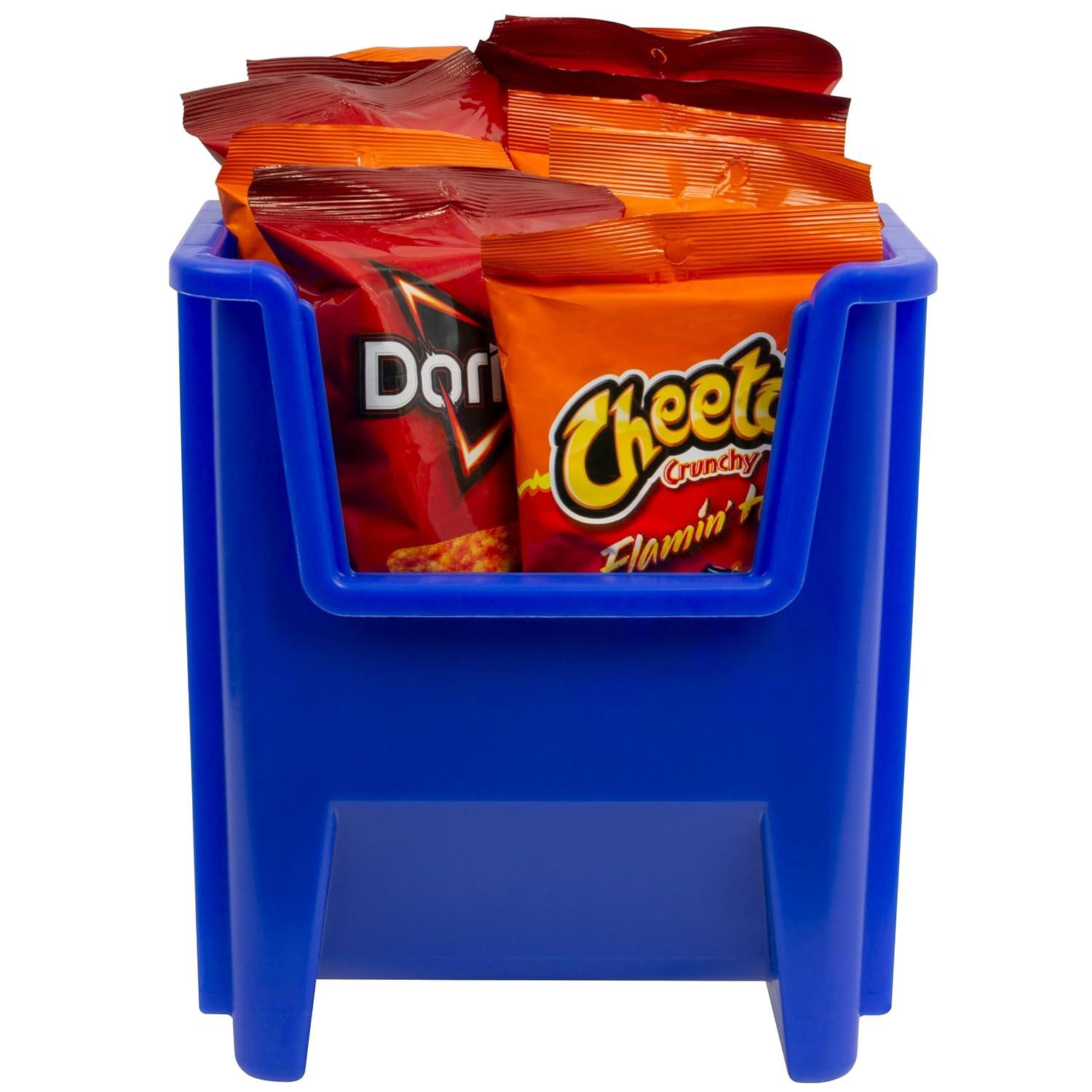 Akro-Mils Stak-N-Store 13014 Large Storage Bins Stackable Heavy Duty Containers, 17.5"x11"x12.5", Blue, 4-Pack