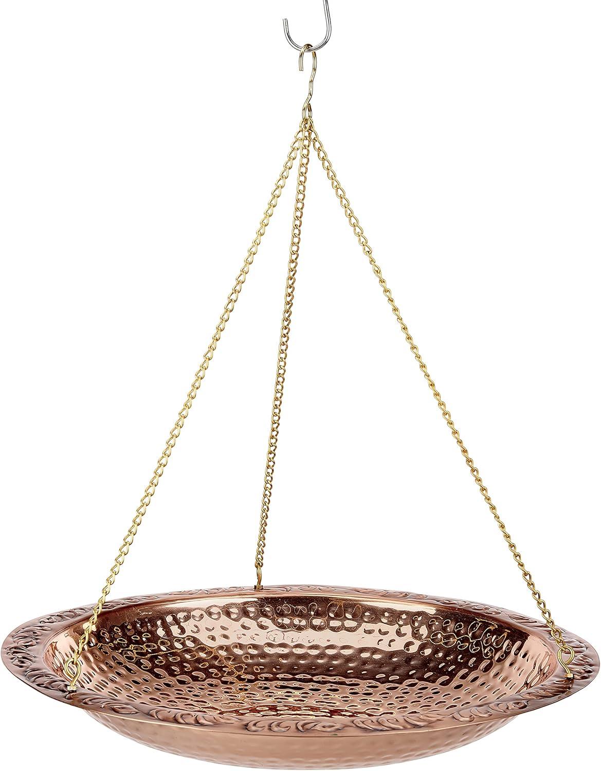 Pure Copper 18" Hanging Bird Bath with Brass Chains