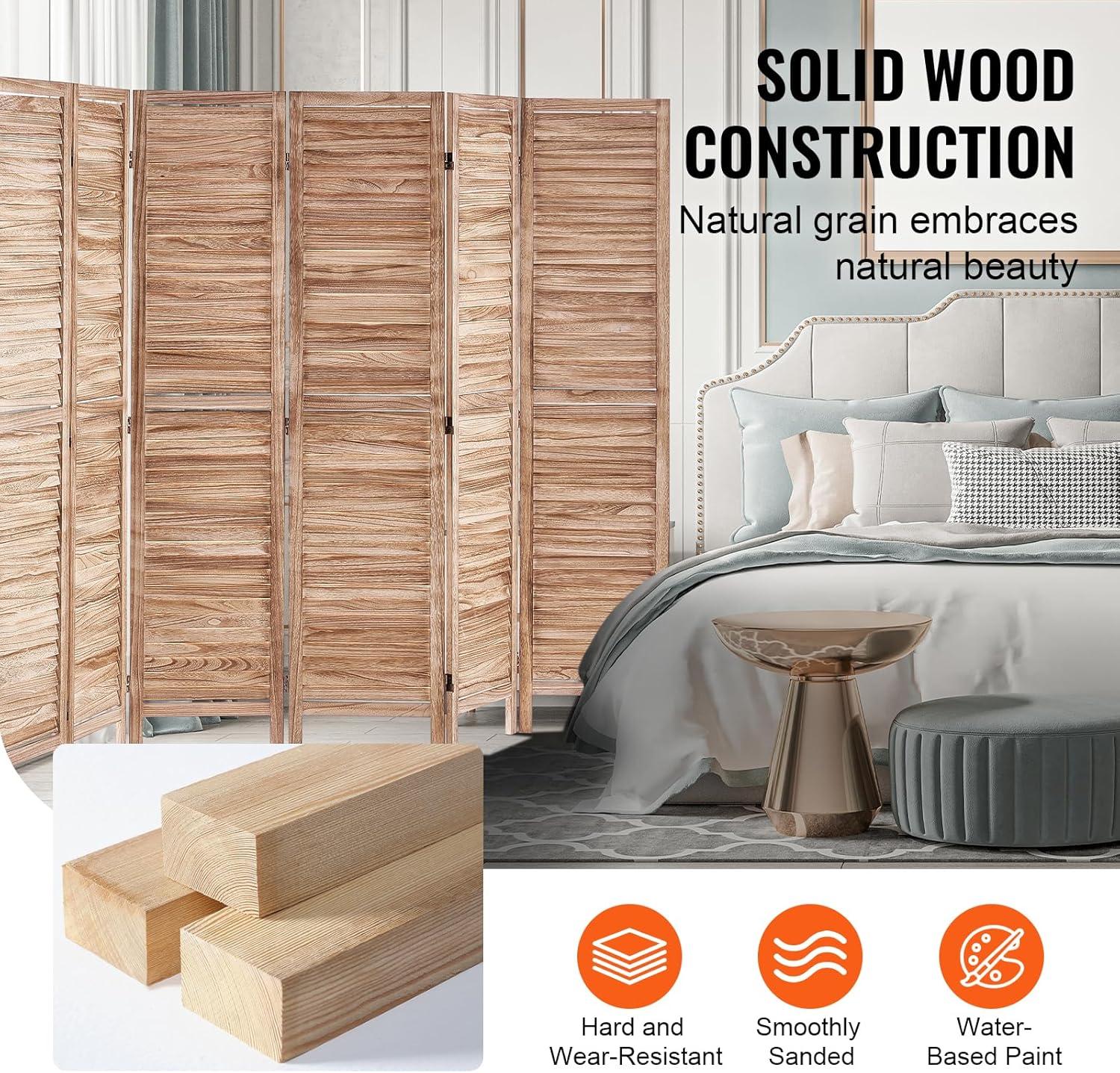 Wood Room Divider, 8 Panel Wood Folding Privacy Screen, 66.9 in. Tall Indoor Louvered Wooden Partition, Portable