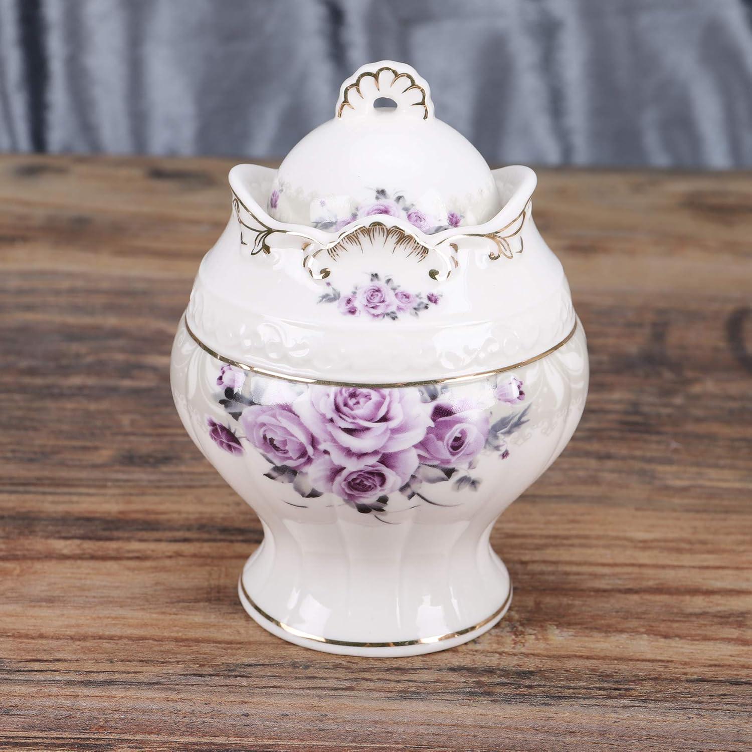 Elegant Purple Rose Porcelain Tea Set with Gold Trim