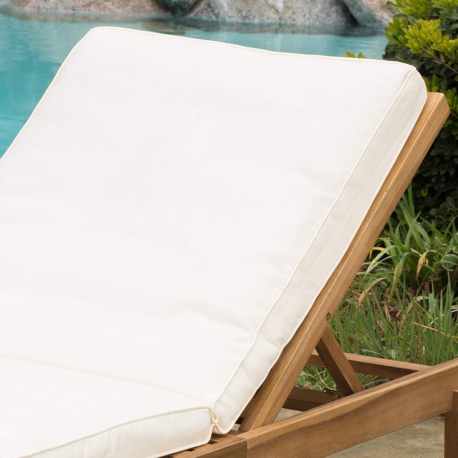 Ariana Acacia Wood Patio Chaise Lounge with Cushion -Teak Finish - Christopher Knight Home: Poolside Daybed, Adjustable Back