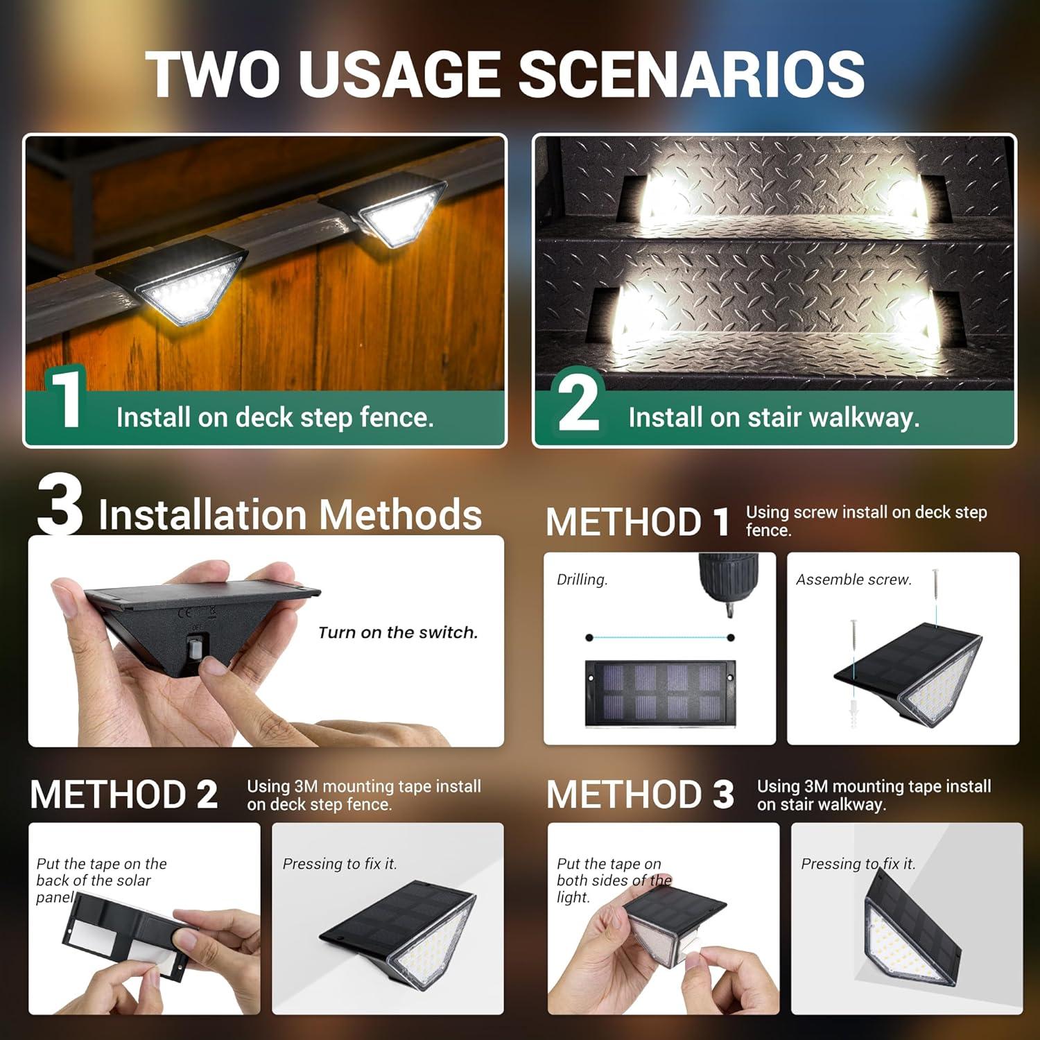 Solar Step Lights for Outside,24 LEDs Solar Stair Lights Waterproof IP65,Solar Deck Lights Outdoor for Yard, Porch, Front Door, Stair, Step, Patio, Deck(6 Pack, Warm White)