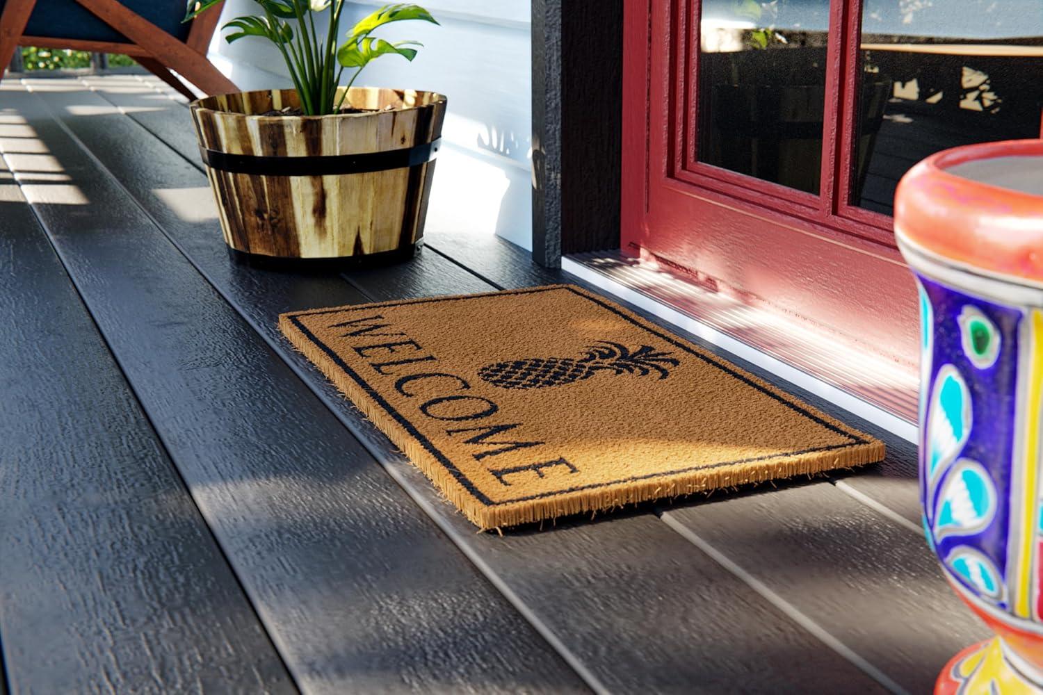 Classic Pineapple Welcome Mat, Natural Coir Fiber Doormat, Perfect for any Entryway, Anti-Slip Mat Backing