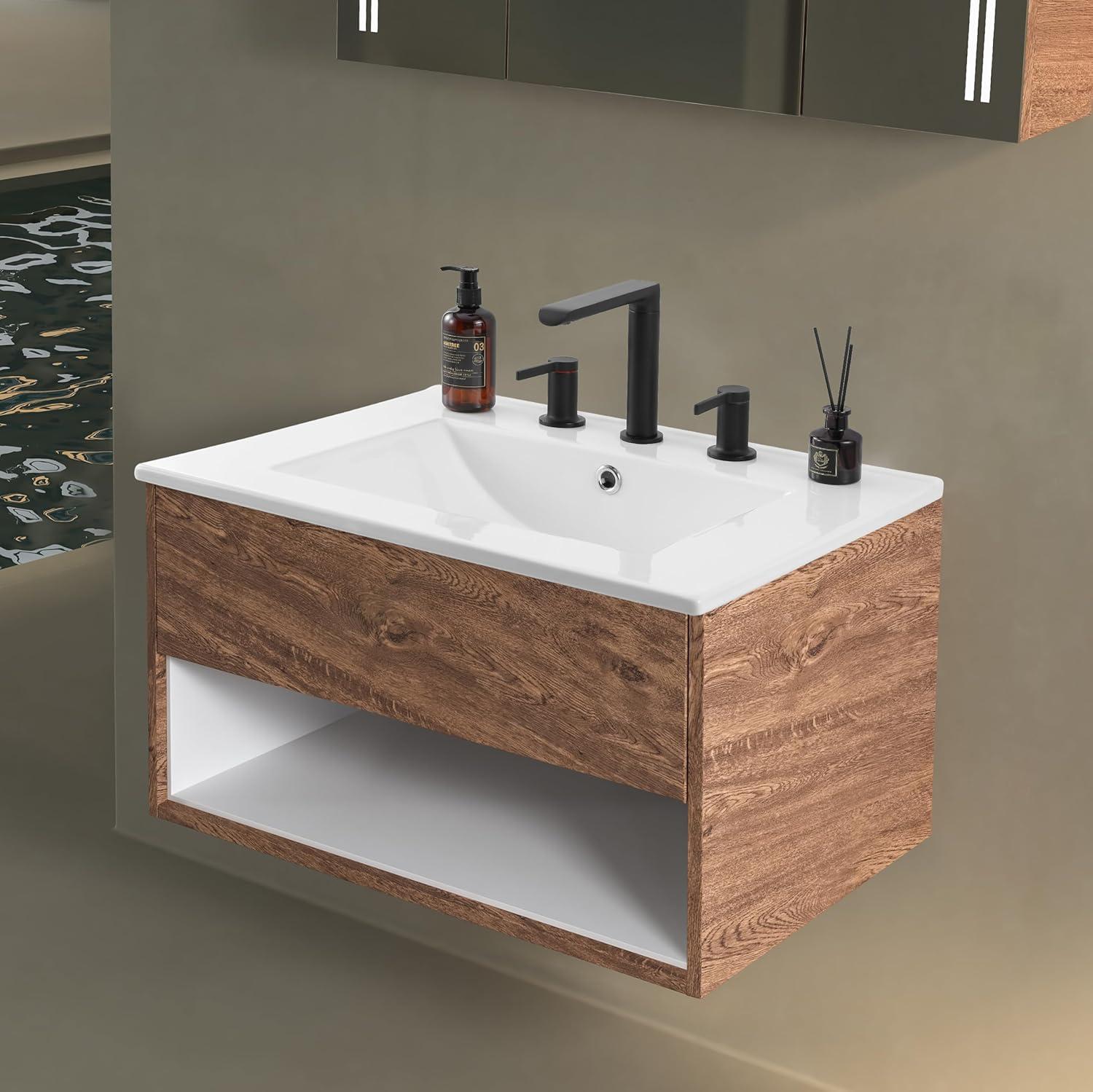 Ancillary 3-Hole 24" Classic Contemporary Rectangular Ceramic Single Sink Basin Vanity Top
