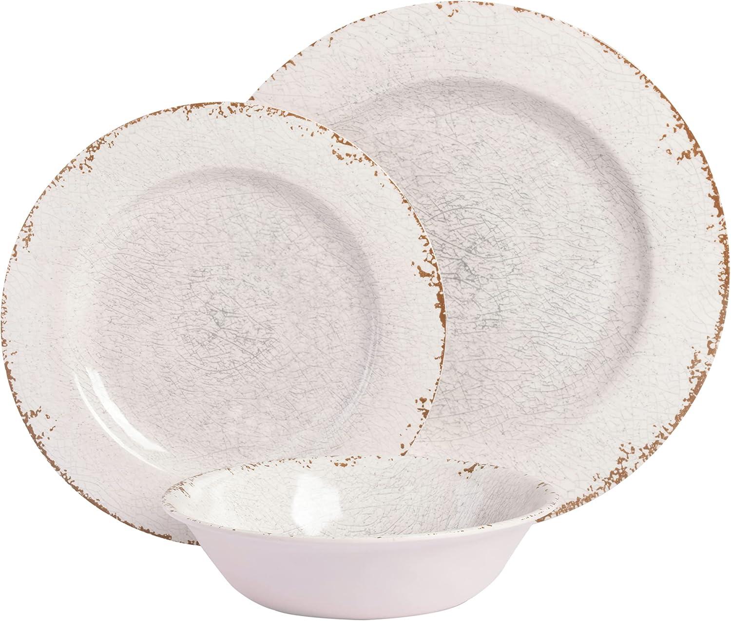 Mauna White Crackle Melamine 12-Piece Dinnerware Set