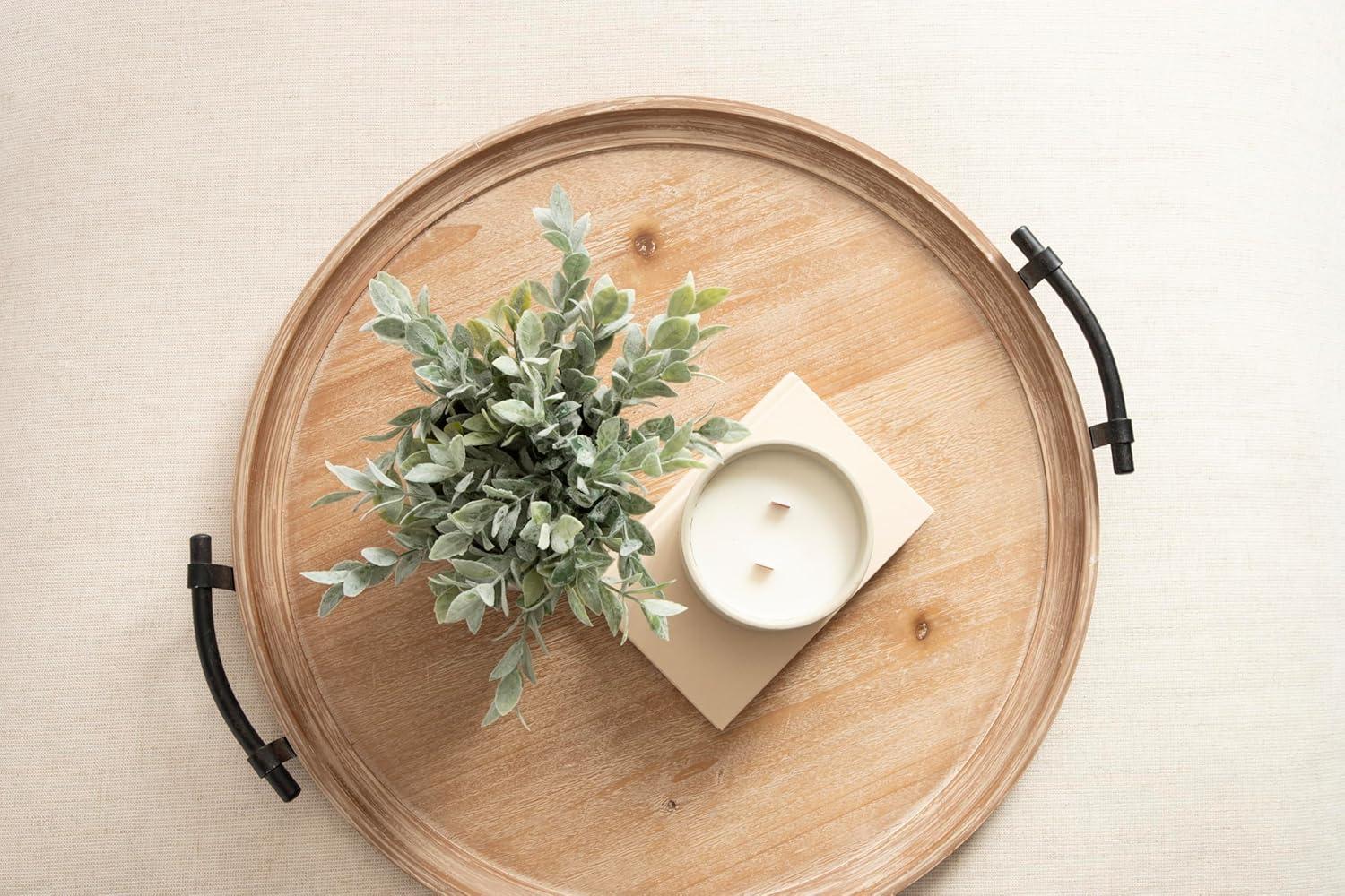 Kate and Laurel Bruillet Farmhouse Wood Round Ottoman Tray, 24 x 22, Rustic Brown, Circle Coffee Table Tray for Living Room Decor or Large Serving Tray