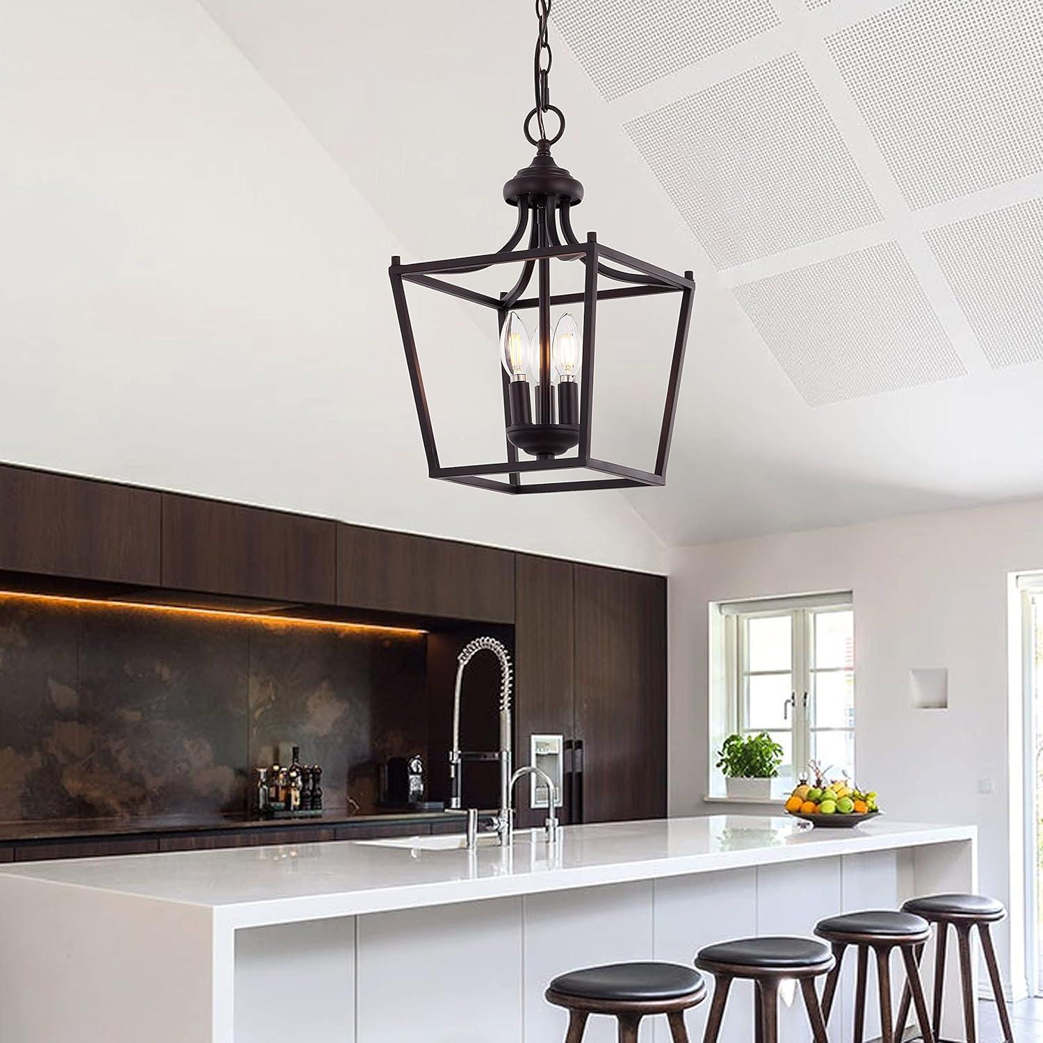 Camden 10" 3-Light Iron Classic Midcentury Pendant Lantern, Oil Rubbed Bronze