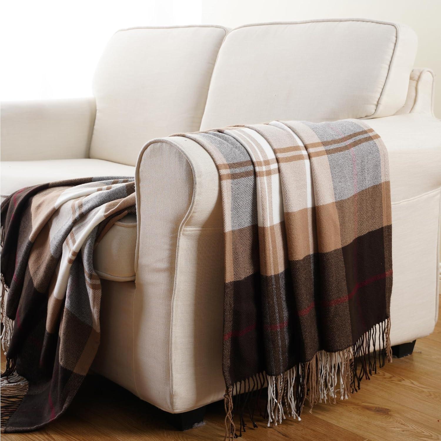 Battilo Classic Plaid Throw Blanket for Couch,Black&Beige,Buffalo Check Pattern Blanket for Picnic,50"x60"