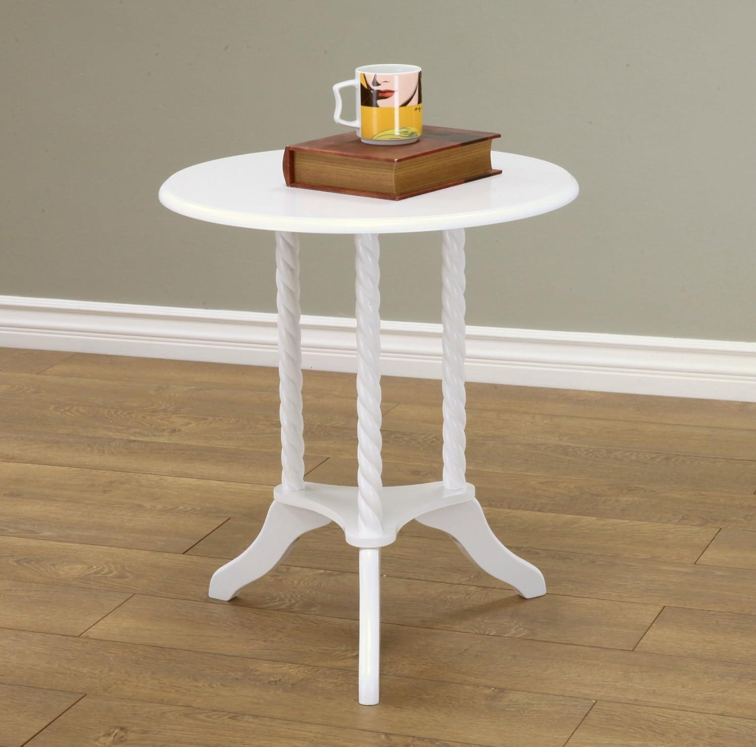 Elegant White Round Wood End Table with Cabriole Legs