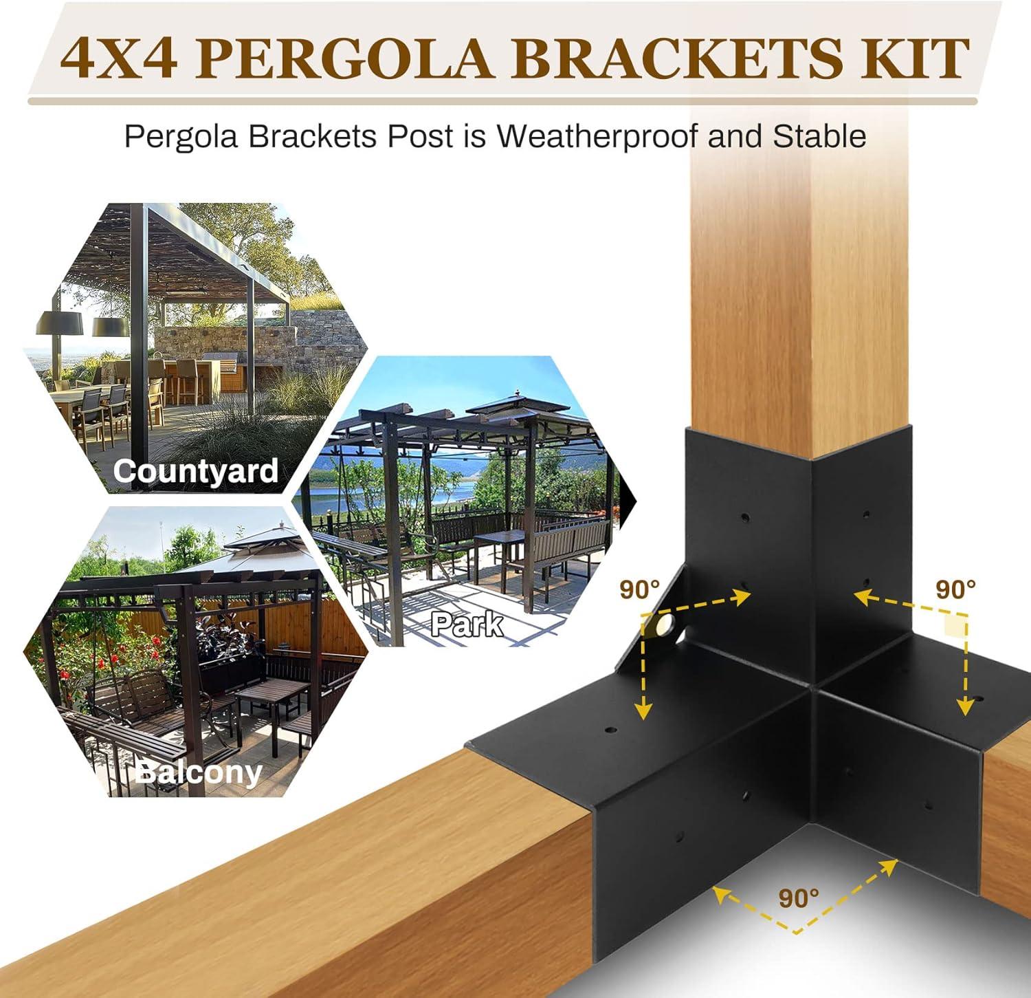 Black Alloy Steel 4x4 Waterproof Pergola Bracket Kit