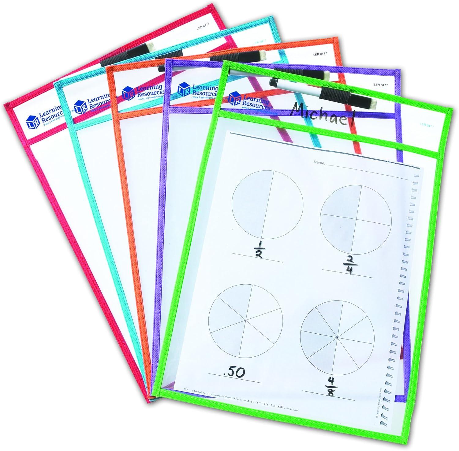 Learning Resources, LRNLER0477, Write-and-wipe Pockets, 5 / Set