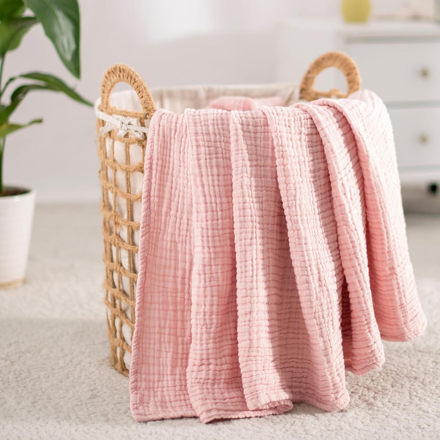 Carriediosa 100% Cotton Muslin Throw Blanket Gauze Blankets for Adults Soft Throws for Bed and Couch, 50" x 70" Dusty Pink