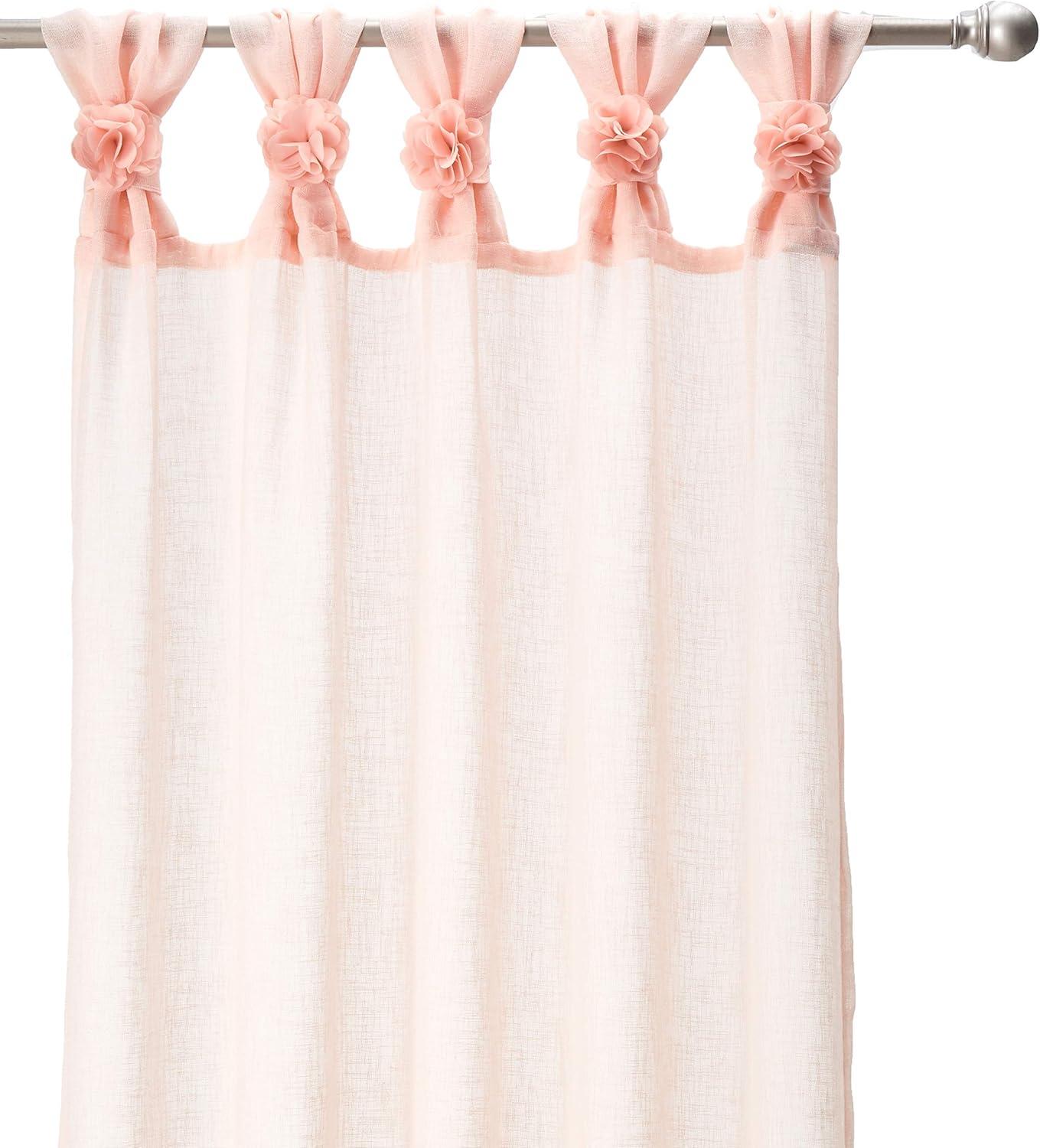 Rosette Floral Embellished Cuff Tab Top Solid Curtain Panel