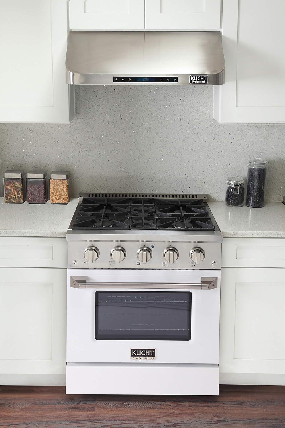 Kucht Professional 30" Modern Stainless Steel Natural Gas Range in White/Silver