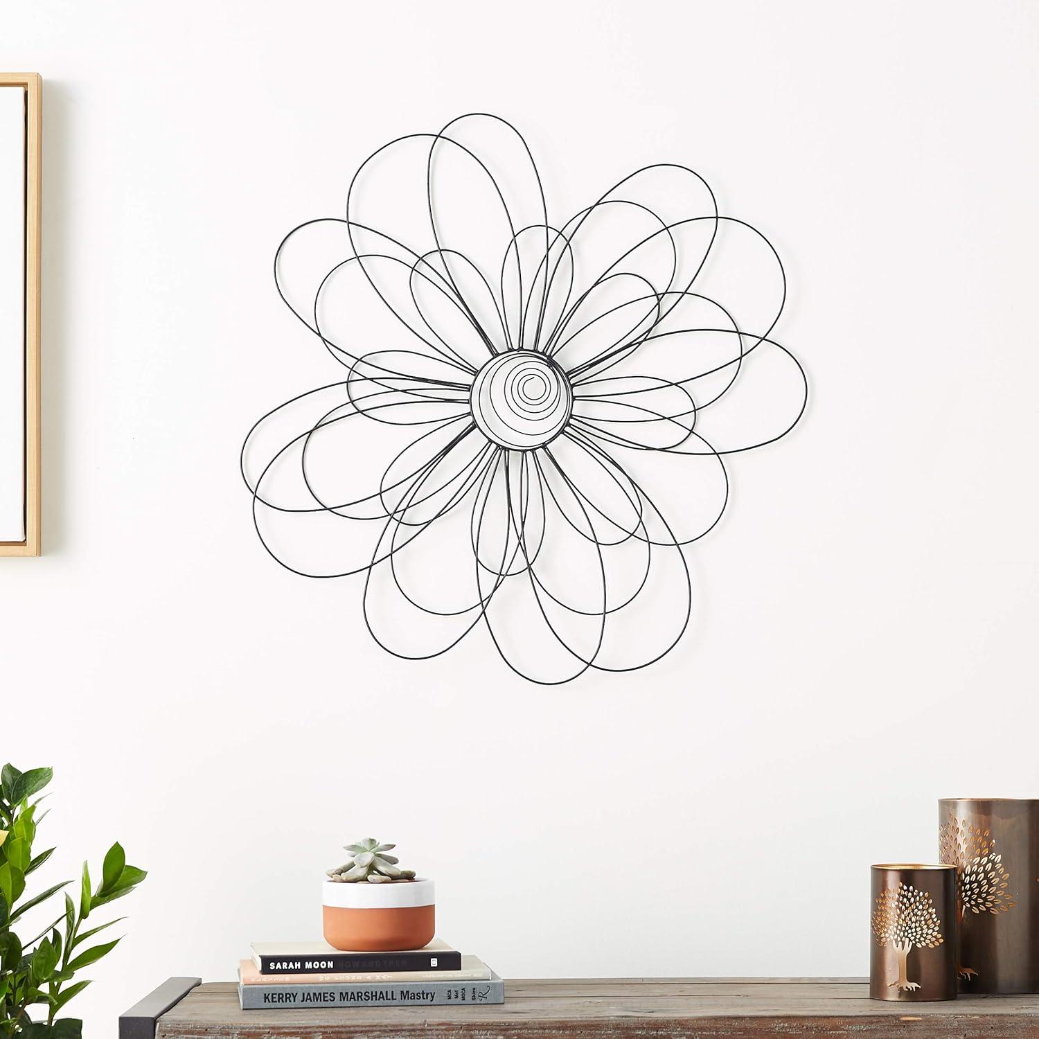 DecMode Black Metal 3D Wire Floral Wall Decor with Crystal Embellishments