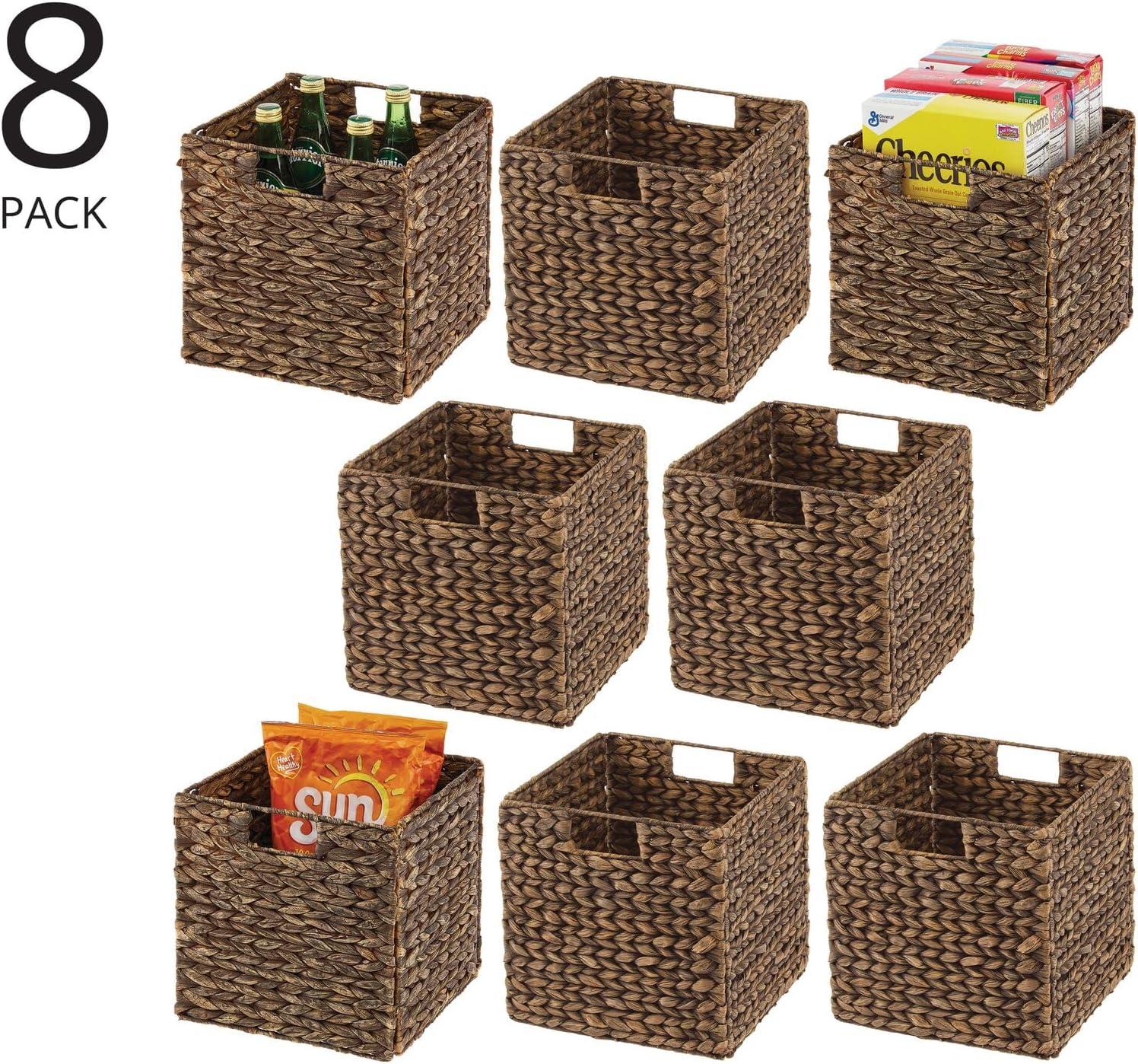 mDesign Woven Hyacinth Kitchen Storage Organizer Basket Bin, 8 Pack, Brown Wash