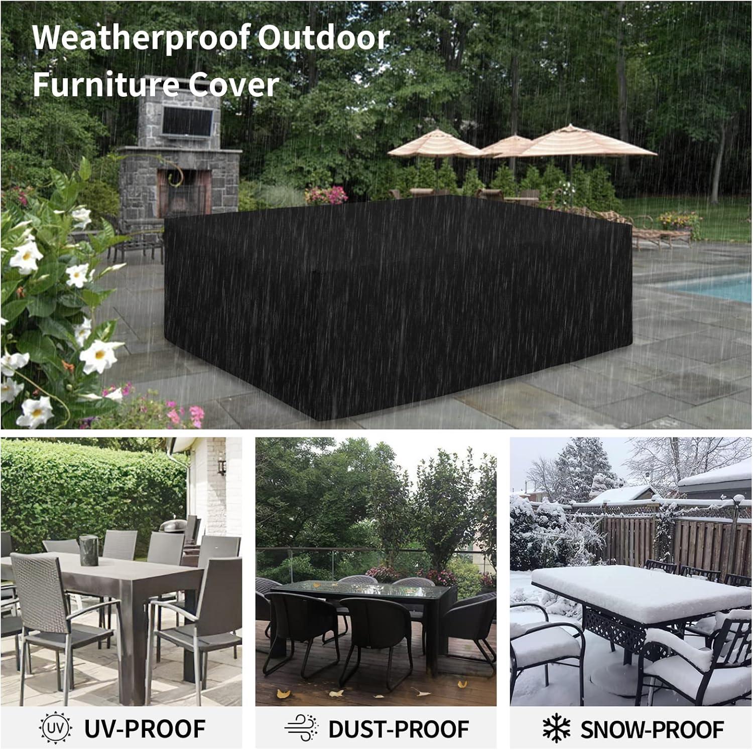 600D Heavy Duty Patio Furniture Cover, Outdoor Rectangular Table And Chair Set Cover, Waterproof Outdoor Sectional Set Cover (110"L X 84"W X 28"H, Black)