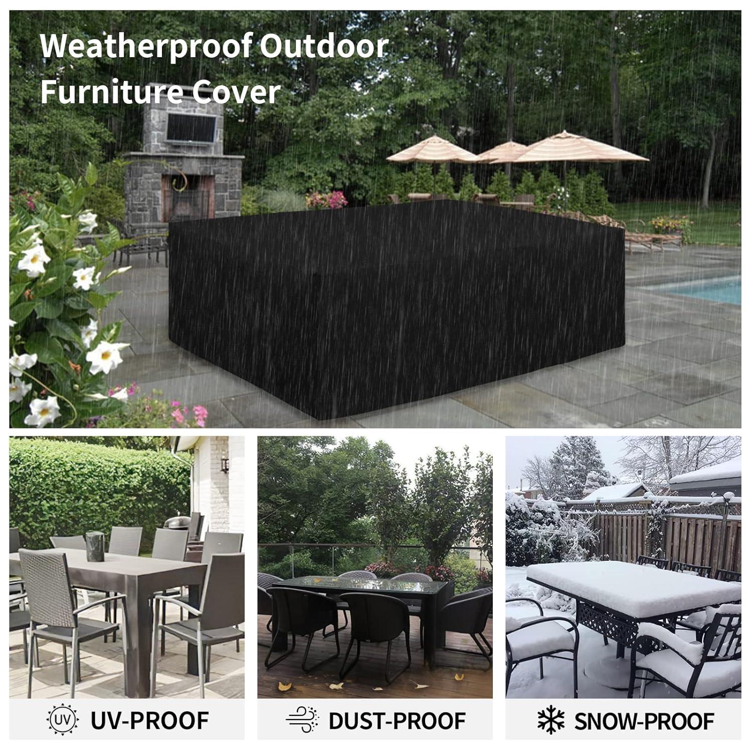 600D Heavy Duty Patio Furniture Cover, Outdoor Rectangular Table And Chair Set Cover, Waterproof Outdoor Sectional Set Cover (110"L X 84"W X 28"H, Black)