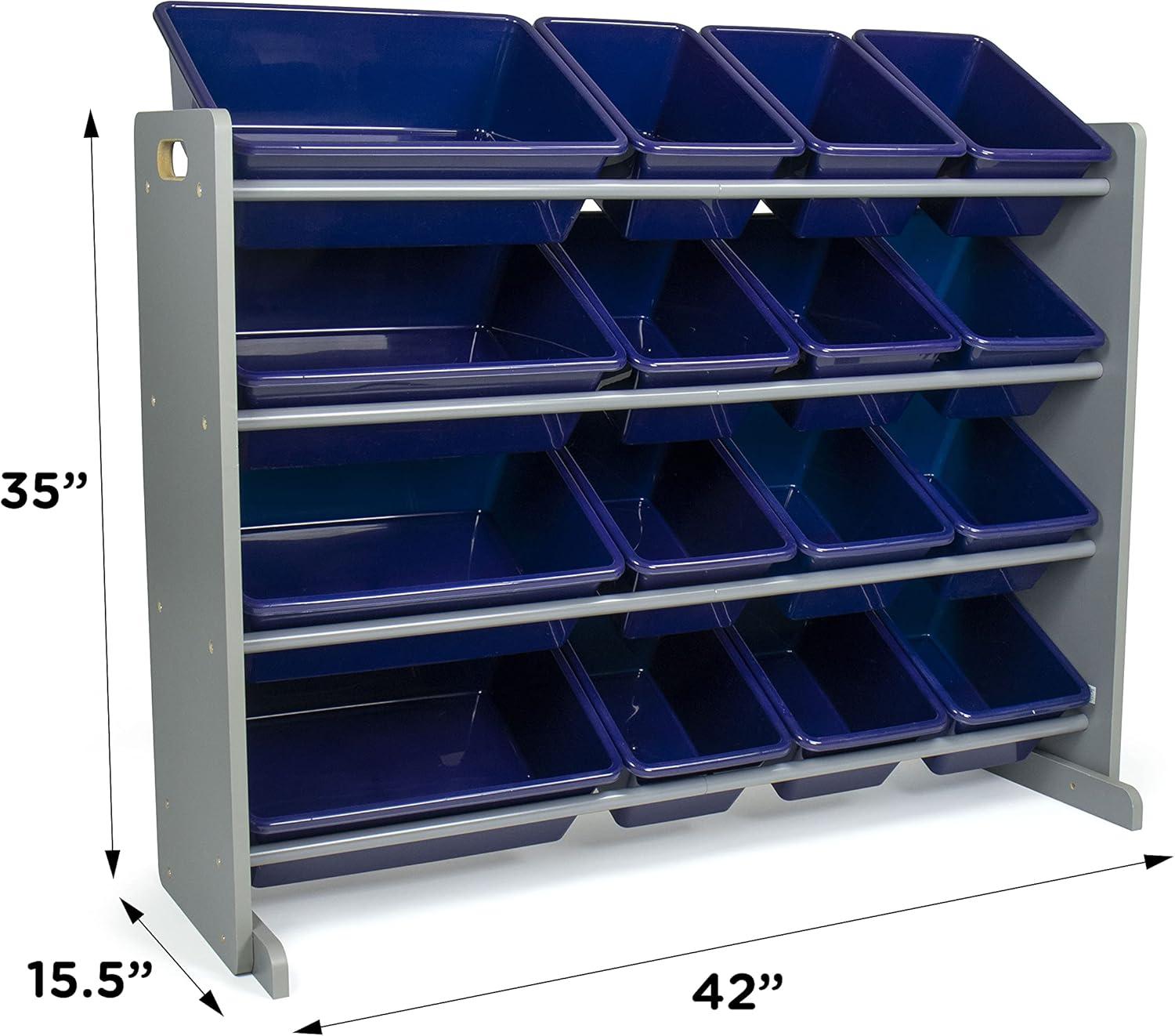 Newport Super Sized Kids' Toy Storage Organizer with 16 Storage Bins Navy/Gray - Humble Crew