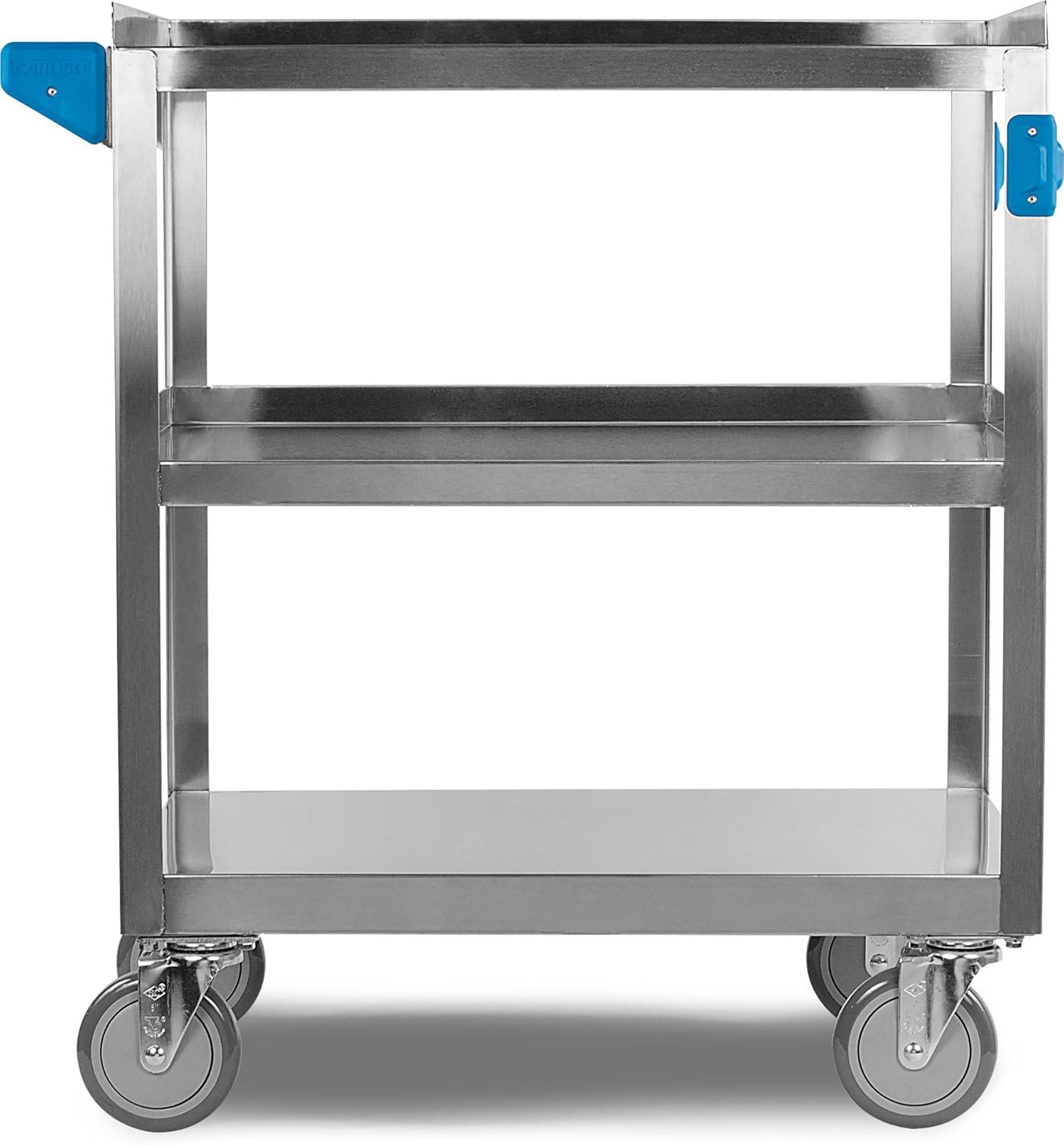 Stainless Steel 3-Shelf Utility Cart with Raised Edges, 300 lb Capacity