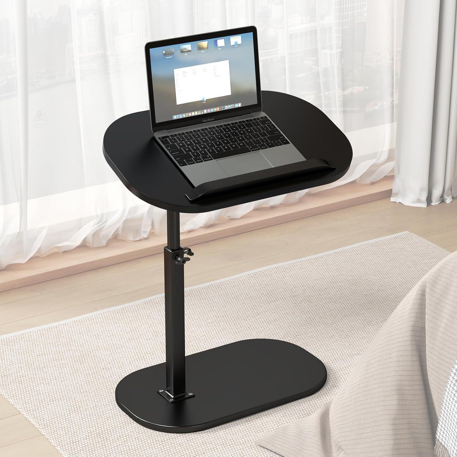 Black Adjustable Height C-Shaped Side Table with Swivel Top