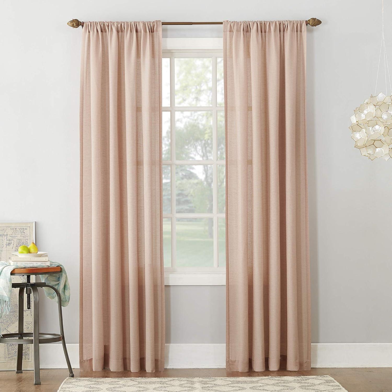 54"x63" No. 918 Light Filtering Semi-Sheer Amalfi Rod Pocket Curtain Panel Blush: Linen Sheer Curtain Panels, Modern Decor