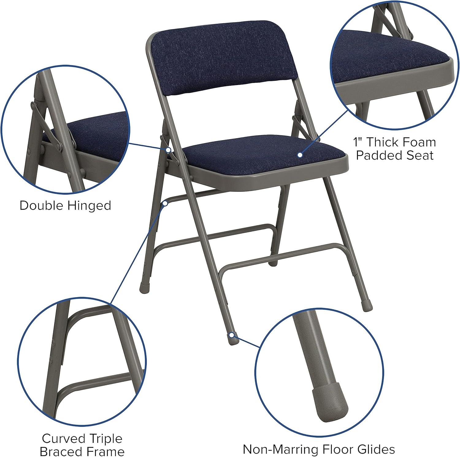 Flash Furniture 4 Pack HERCULES Series Curved Triple Braced & Double Hinged Navy Fabric Metal Folding Chair