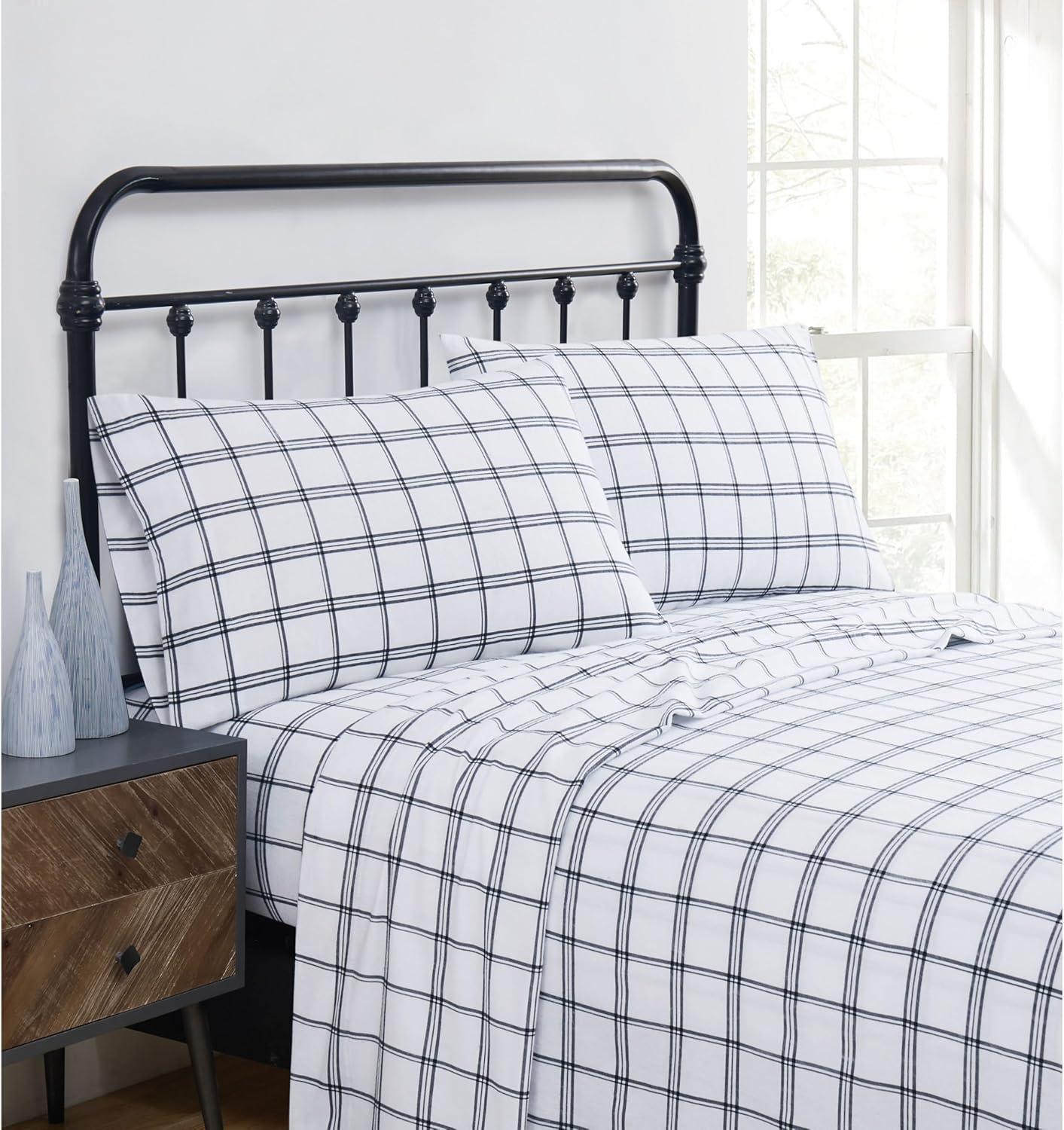 Truly Soft Traditional Cozy 100% Cotton Standard Plaid Sheet Set