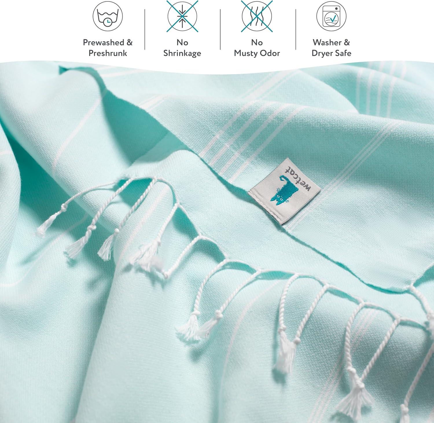 WETCAT Turkish Beach Towel Oversized (38"x71") 100% Turkish Cotton, Made in Turkey - Sand Free, Extra Large, Ultra Soft, Quick Drying, Compact & Lightweight for Travel - Aqua