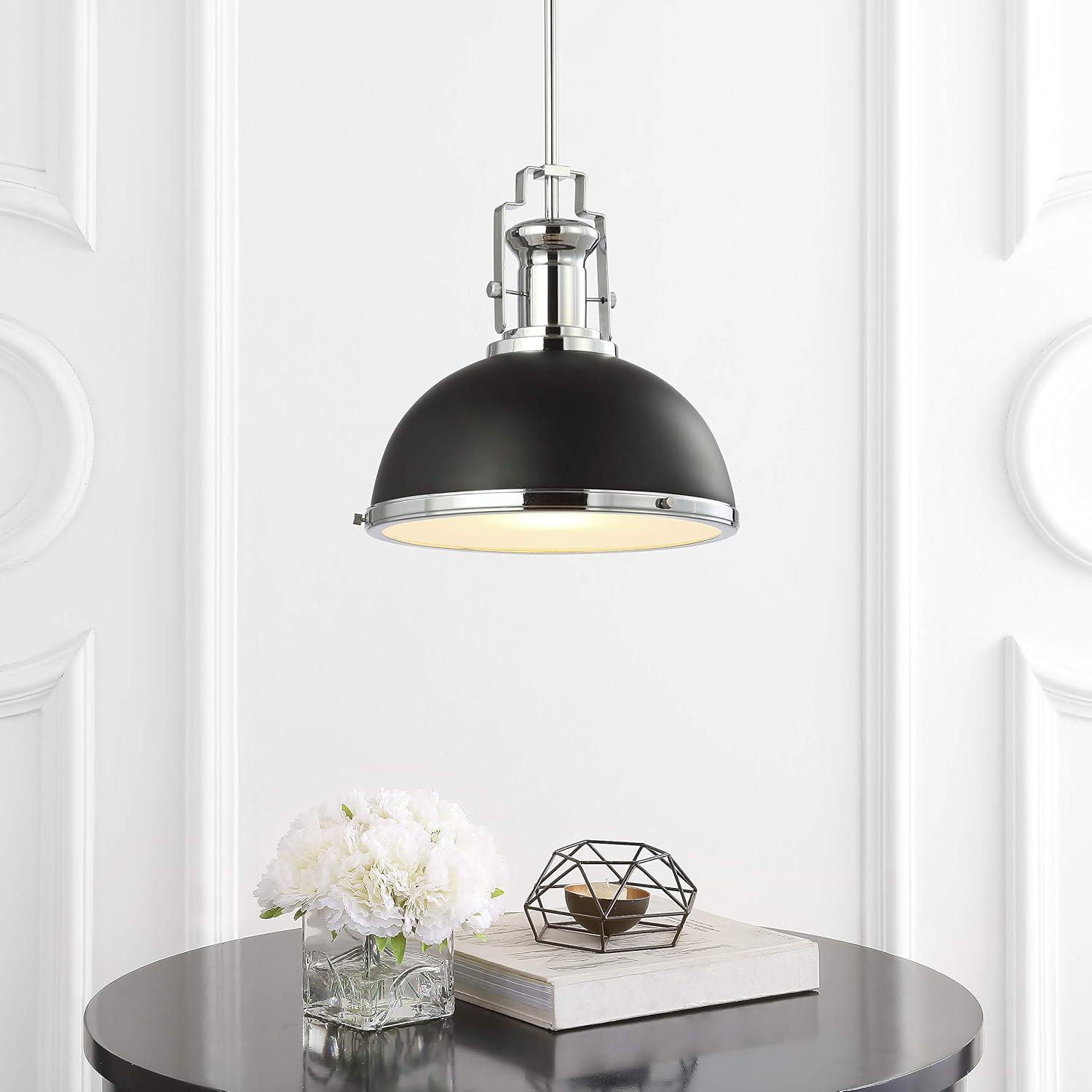 Jonathan Y 13" Adjustable Vintage LED Pendant - Black/Chrome