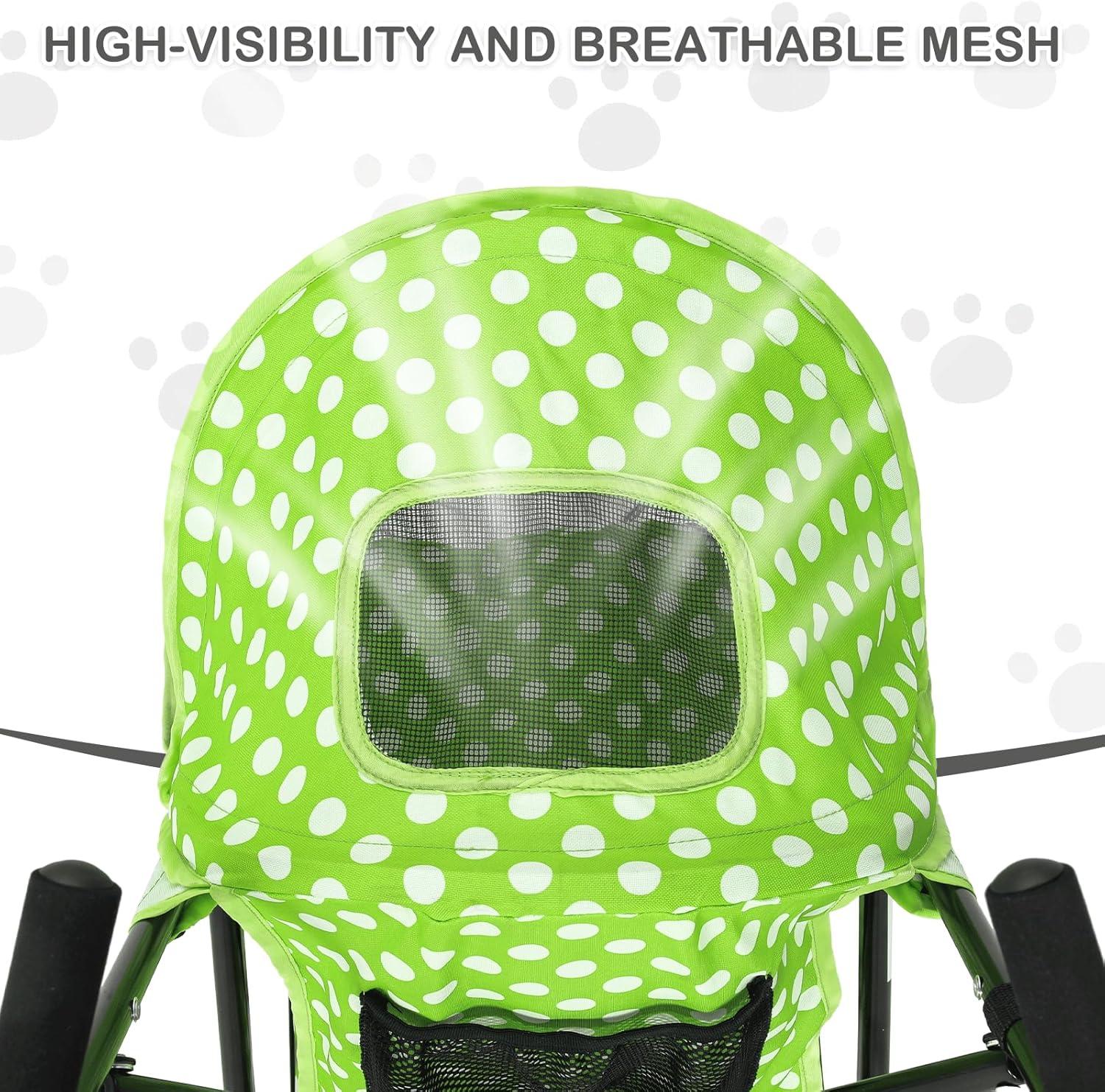 MoNiBloom 4 Wheel Foldable Lightweight Pet Trolley for Cats & Dogs, Lawn Green with White Polka Dots