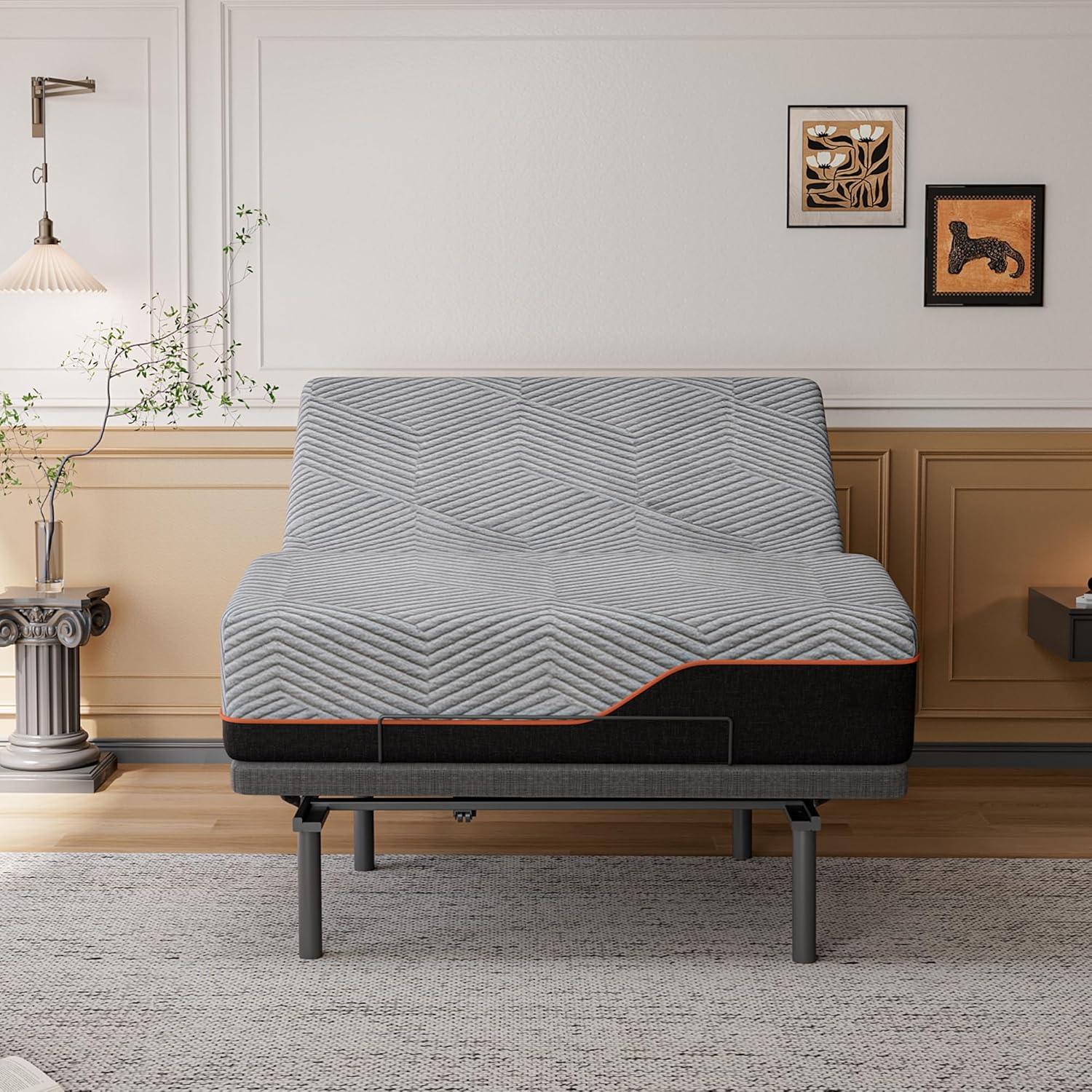 E3100 Zero Gravity Adjustable Bed, Massage, Wireless Remote & App Control, 14'' Ultra-Plush Black Mattress Included