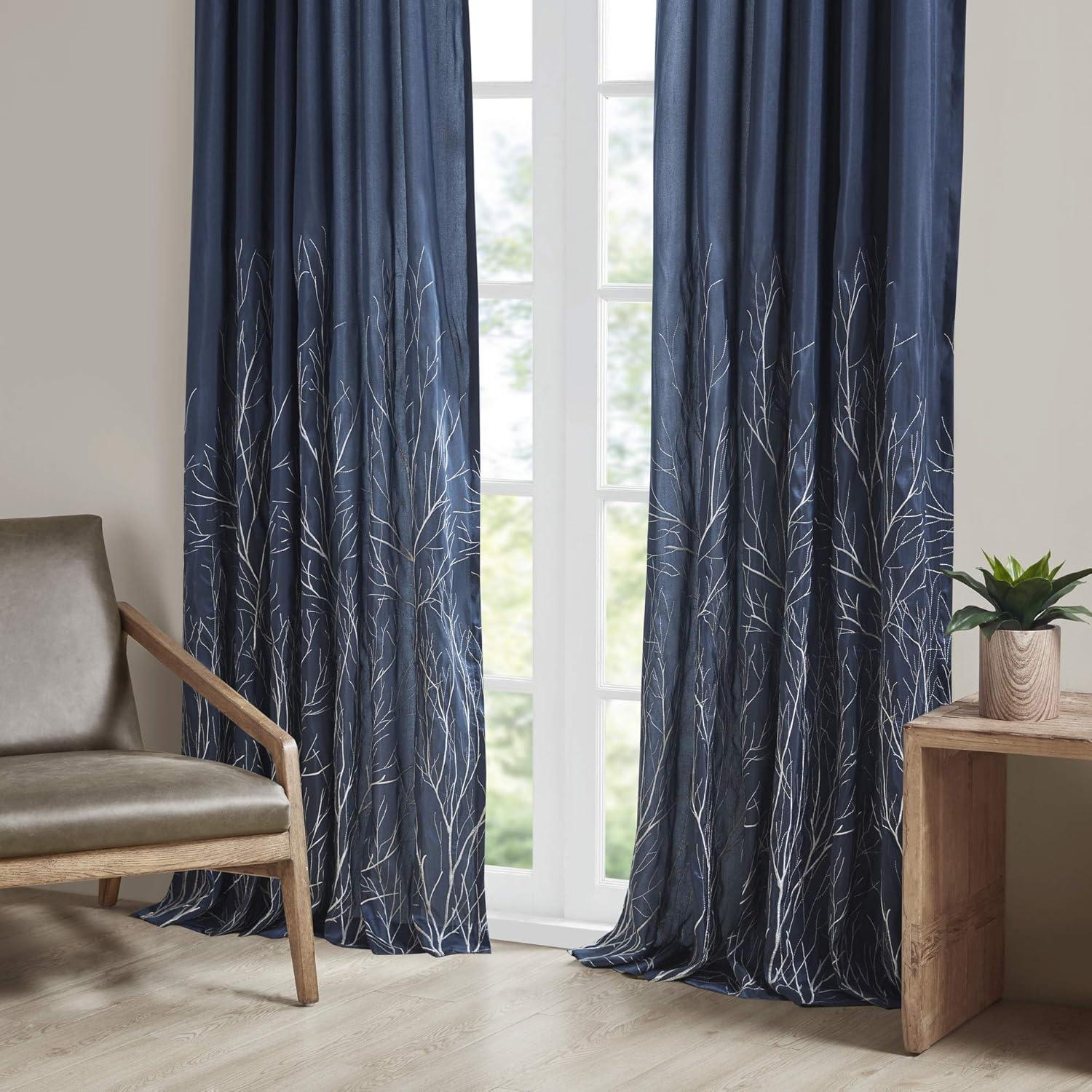 Andora Embroidered Branch Rod Pocket Single Curtain Panel