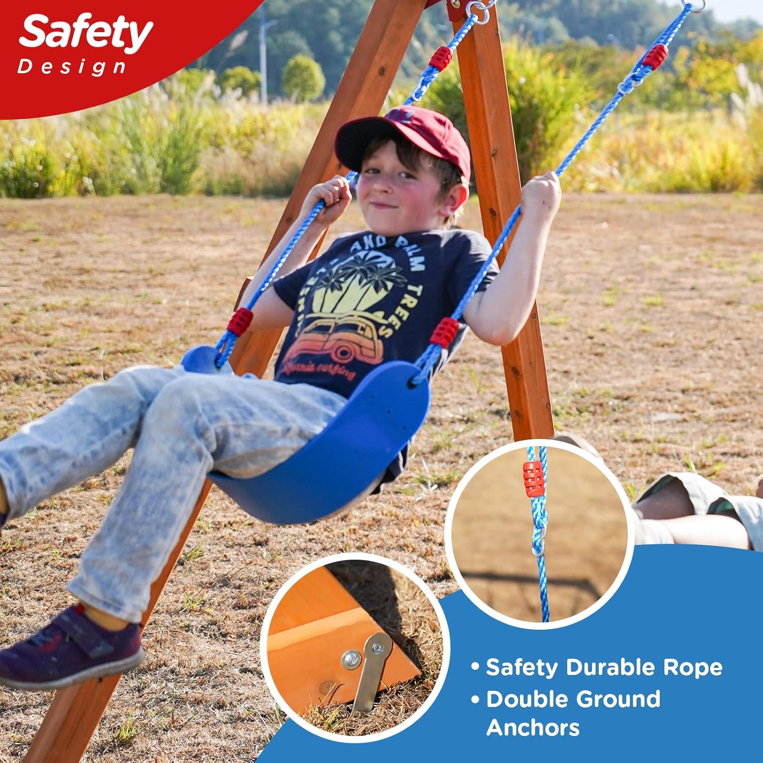 Dolphin Playground Wooden Swing Sets for Backyard, Family DIY Kit for Any Swings, Outdoor Playset for Kids with Trapeze Swing Bar and 2 Belt Swings, Heavy Duty Playground Accessories, Ages 3-10