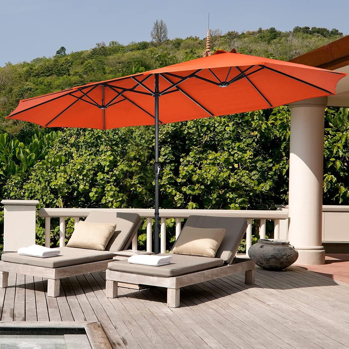 15 Ft Orange Double-Sided Patio Umbrella with Hand-Crank