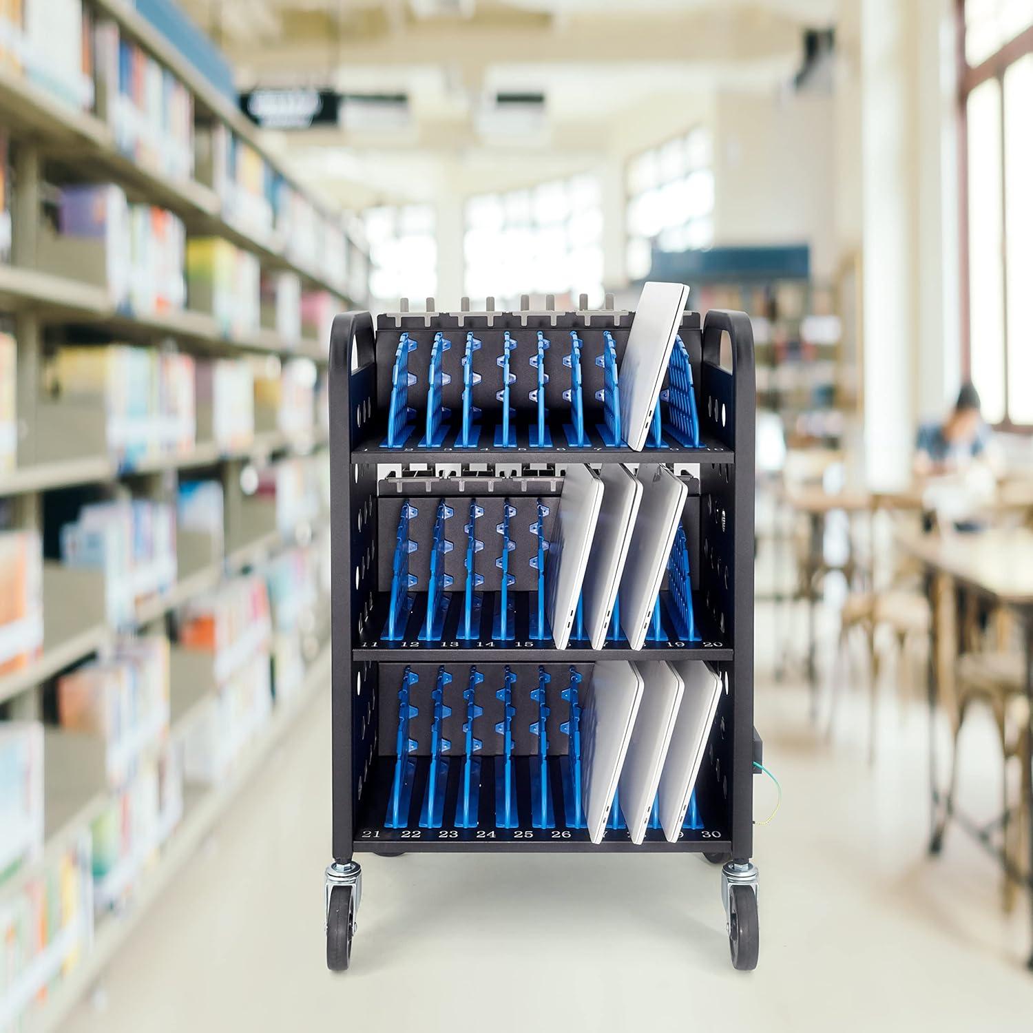 POCHAR 30-Device Chromebook Open Charging Cart, Charging Station Rack for 14" iPad, Laptop - Tablet Organizer Station for Classroom - Laptop Storage Cart with Cable and Charger Organization