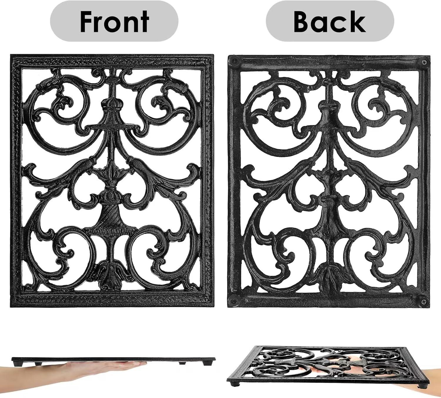 Stack man Extra Large Trivets For Hot Dishes,14.9 X 12 Inch Cast Iron Trivet With Rubber Feets,Heat Resistant Trivets For Hot Pots Pans,Metal Trivet For Kitchen Counter Dining Table Cooktop Stovetop