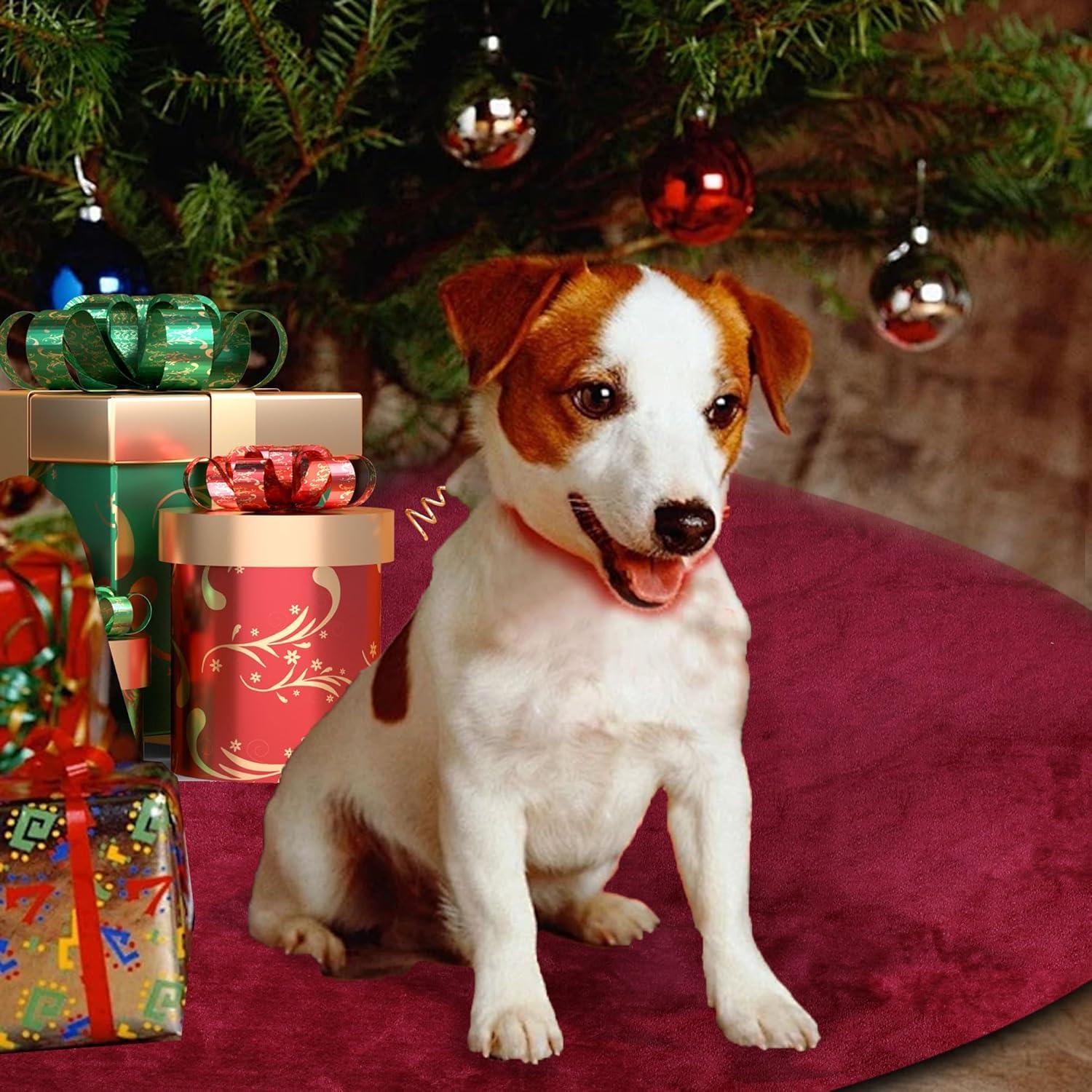 Zonao Christmas Knitted Tree Skirt Red Knitted Christmas Tree Skirt Ornaments