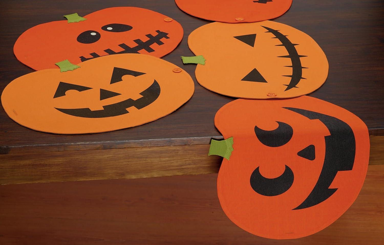 DII Halloween Party Tabletop Decor, Reusable & Machine Washable Cotton Fabric, Table Runner/Placemat Set, Jack o Lantern, 4 Piece