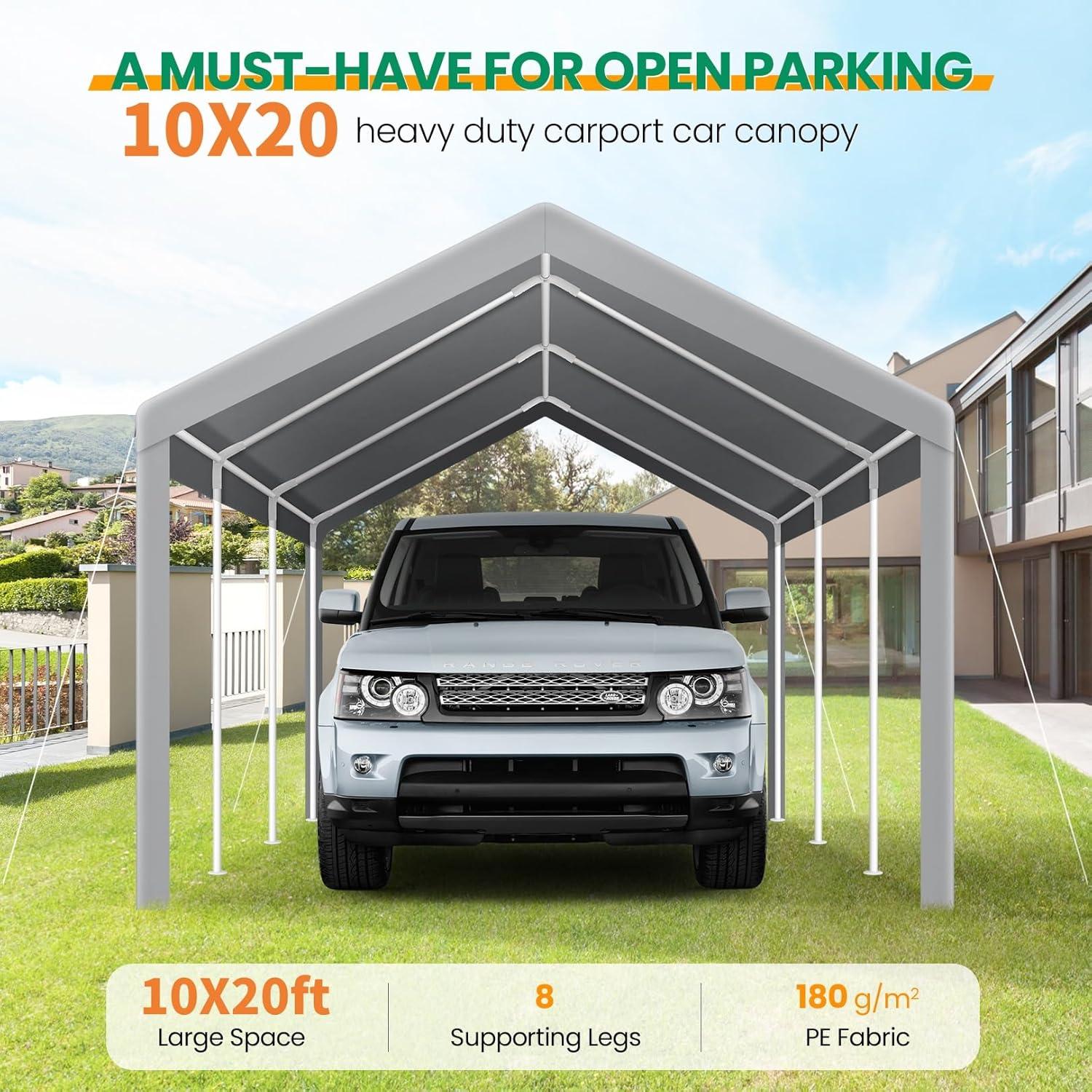 Cobizi Carport 10'x20' Heavy Duty Portable Garage, Upgraded Car Canopy